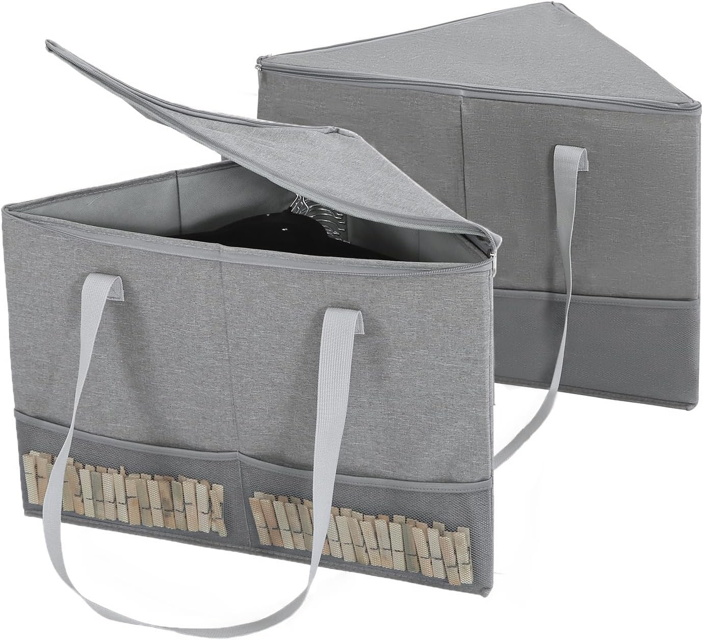 2 Pack Rigid Hanger Organizer, Triangle Storage Bin with Lid, Hanger Holder