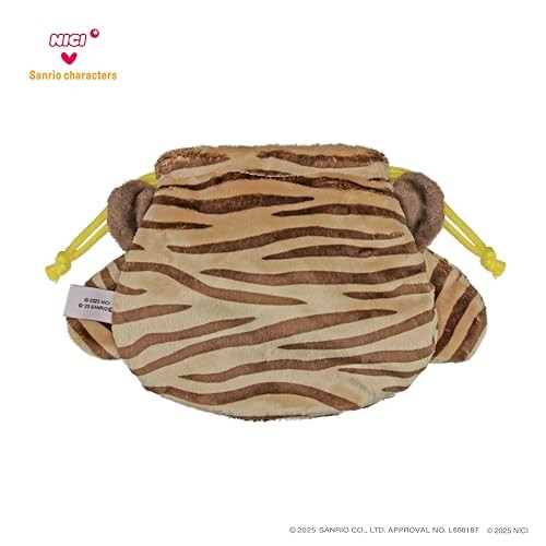 NICI × Sanrio Pompompurin × Tiger Plush Face Pouch Drawstring 22cm Japan