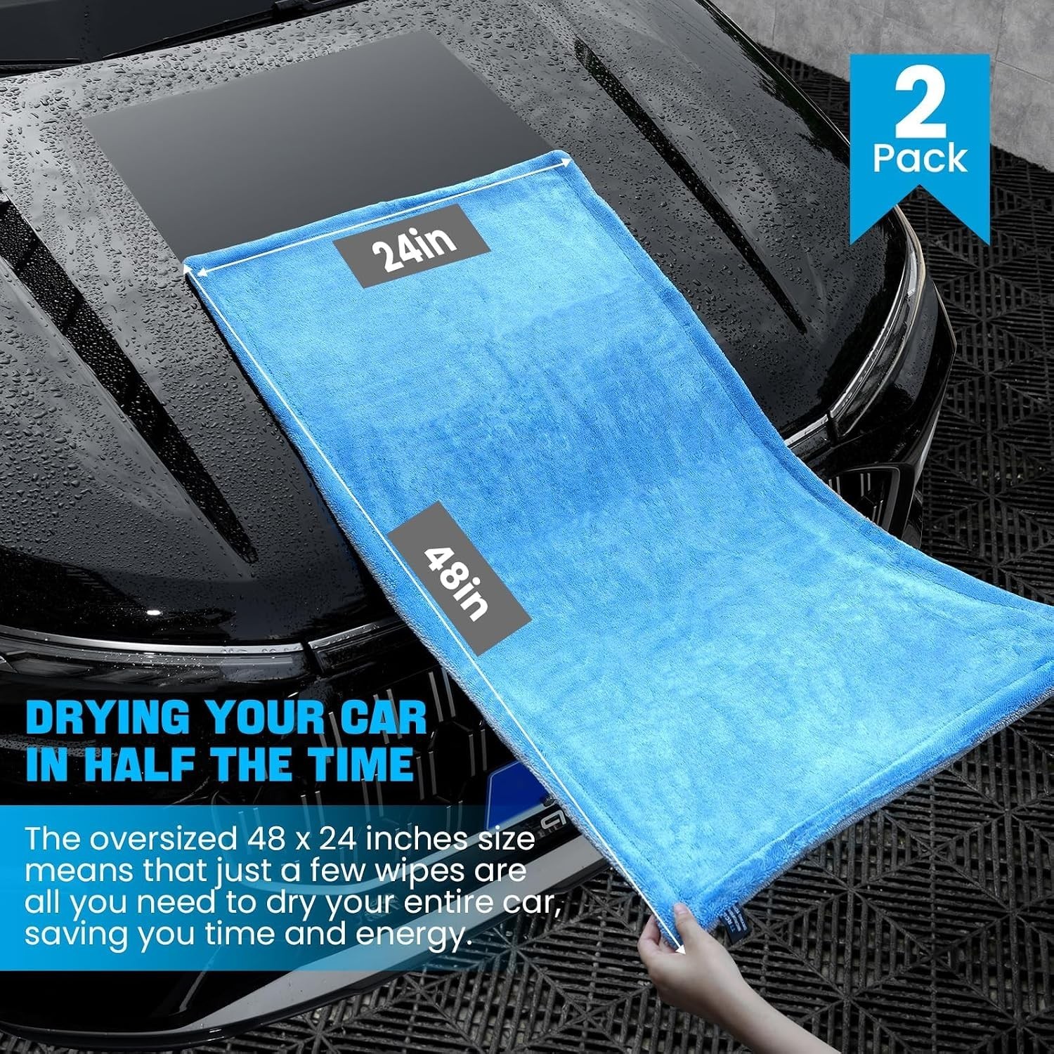 2 Pack Car Drying Towels 48″ x 24″, Extra Large Microfiber Towels for Cars, 1…