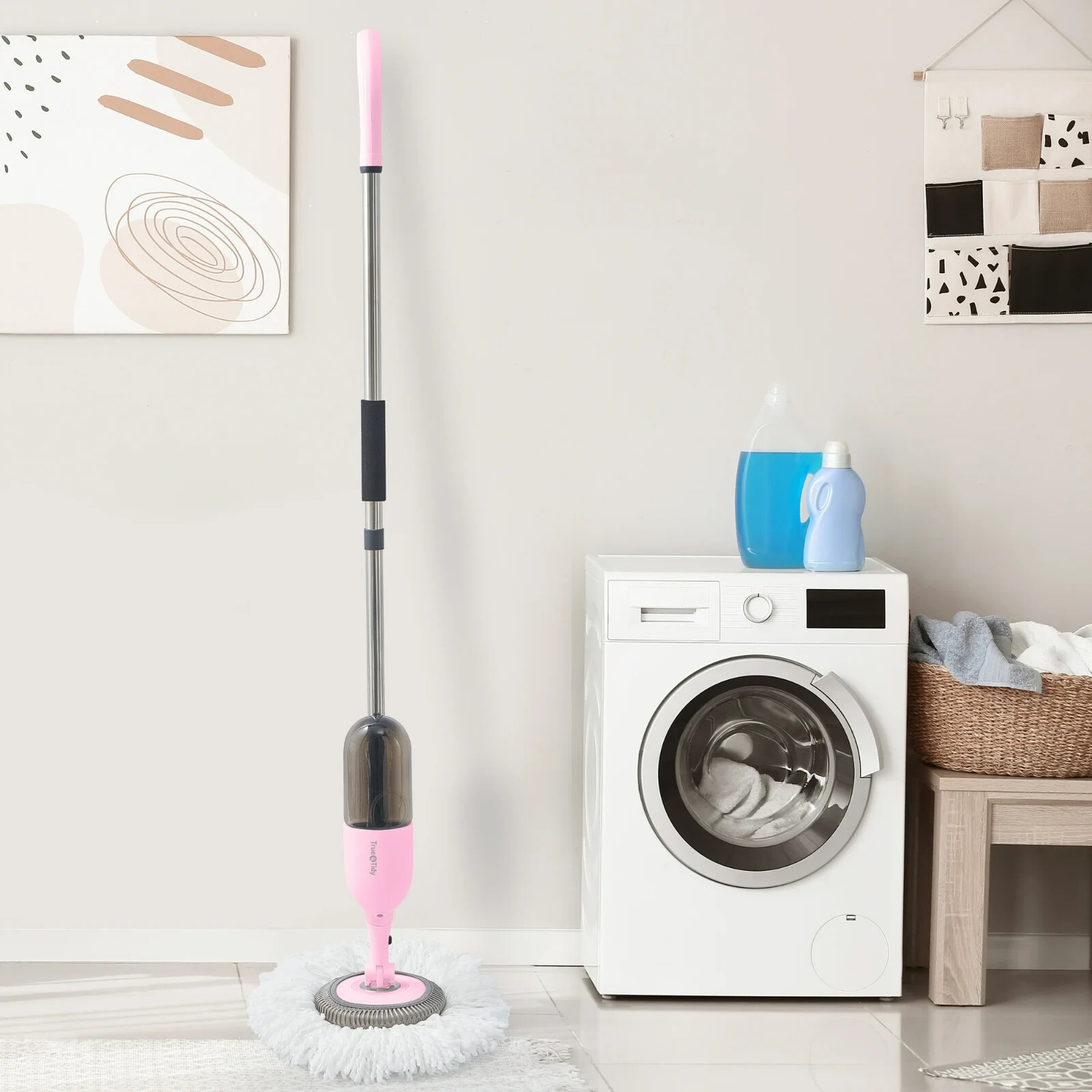 True & Tidy 360 Spray Mop with 3 Interchangeable heads, Pink