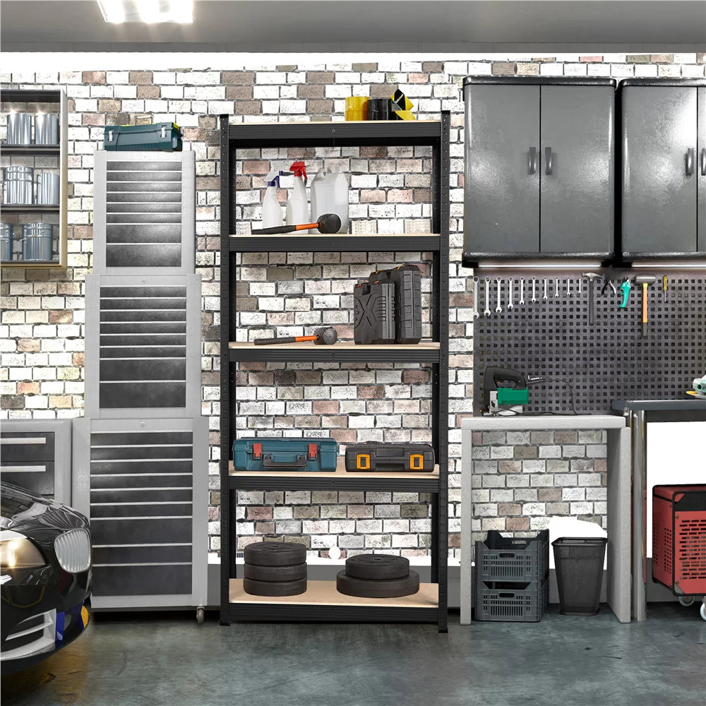 2x 5 Tier Heavy Duty Boltless Metal Shelving Shelves Storage Shelf Garage Black