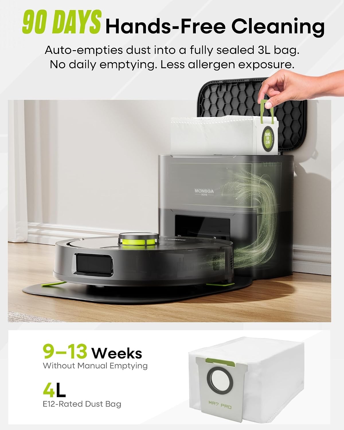 MONSGA Robot Vacuum Mop Self-Empty 8000Pa LiDAR Pet Hair App Voice Control