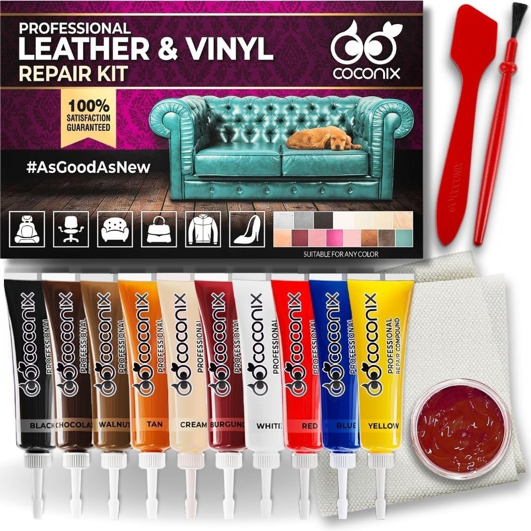 Leather & Vinyl Repair Kit, Fix Tears, Holes, Scratches and Peeling on Leather..