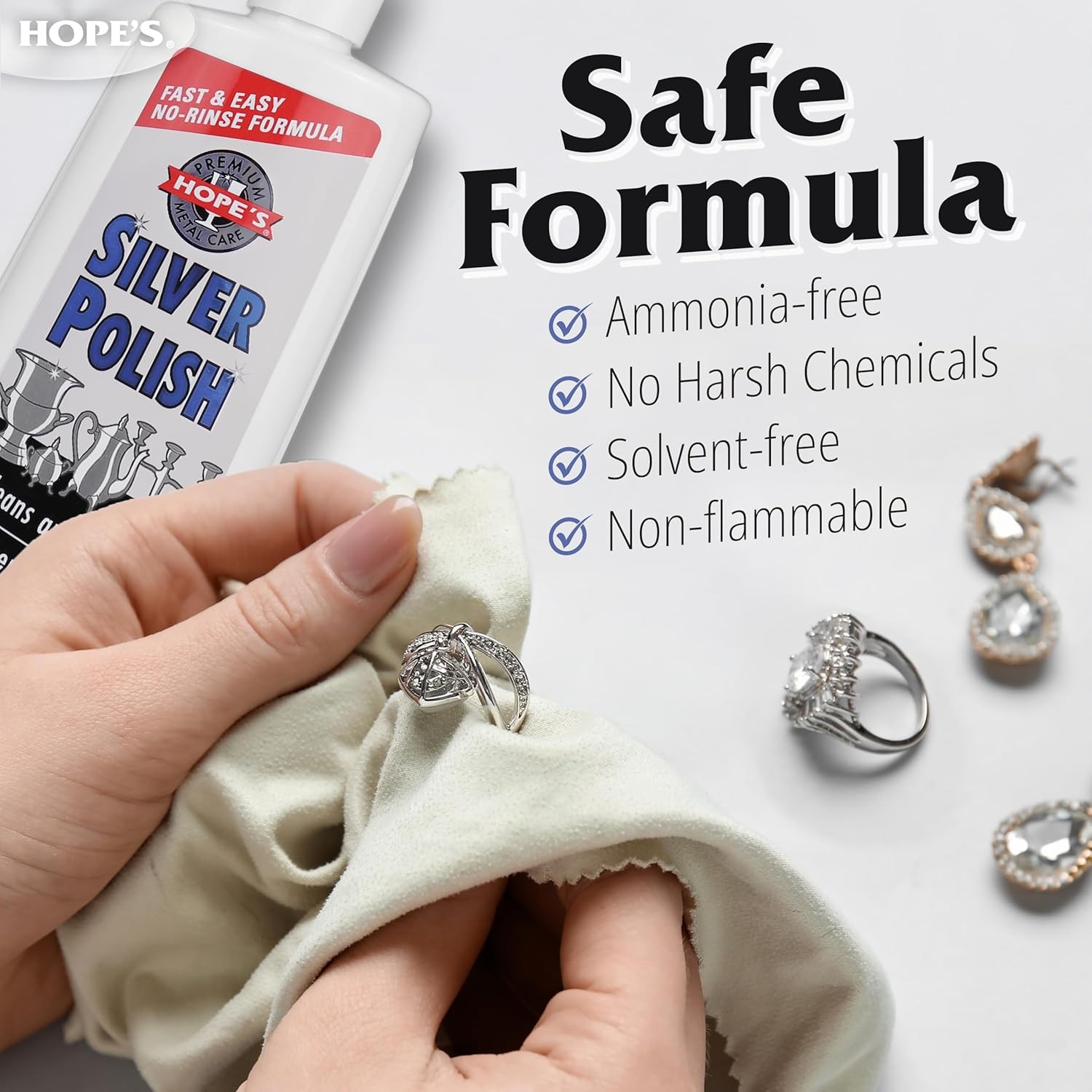 Silver Polish Cleaner Tarnish Remover Odorless Safe Gentle No-Rinse 8 Fl Oz