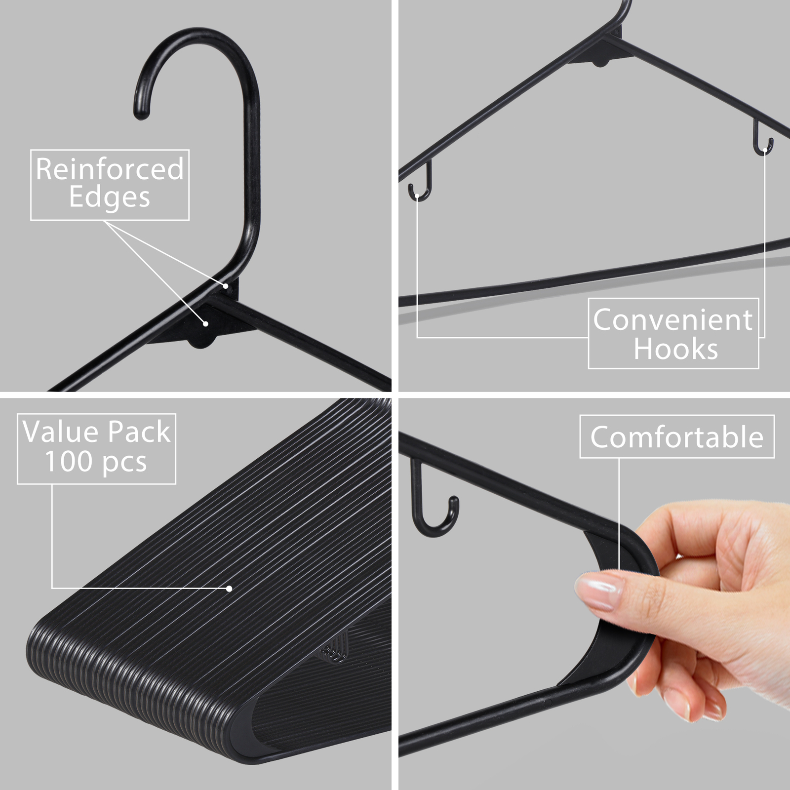 Pants Hanger Clothes Hangers (100 Pack) Plastic Gallus Shirt Hanger Black