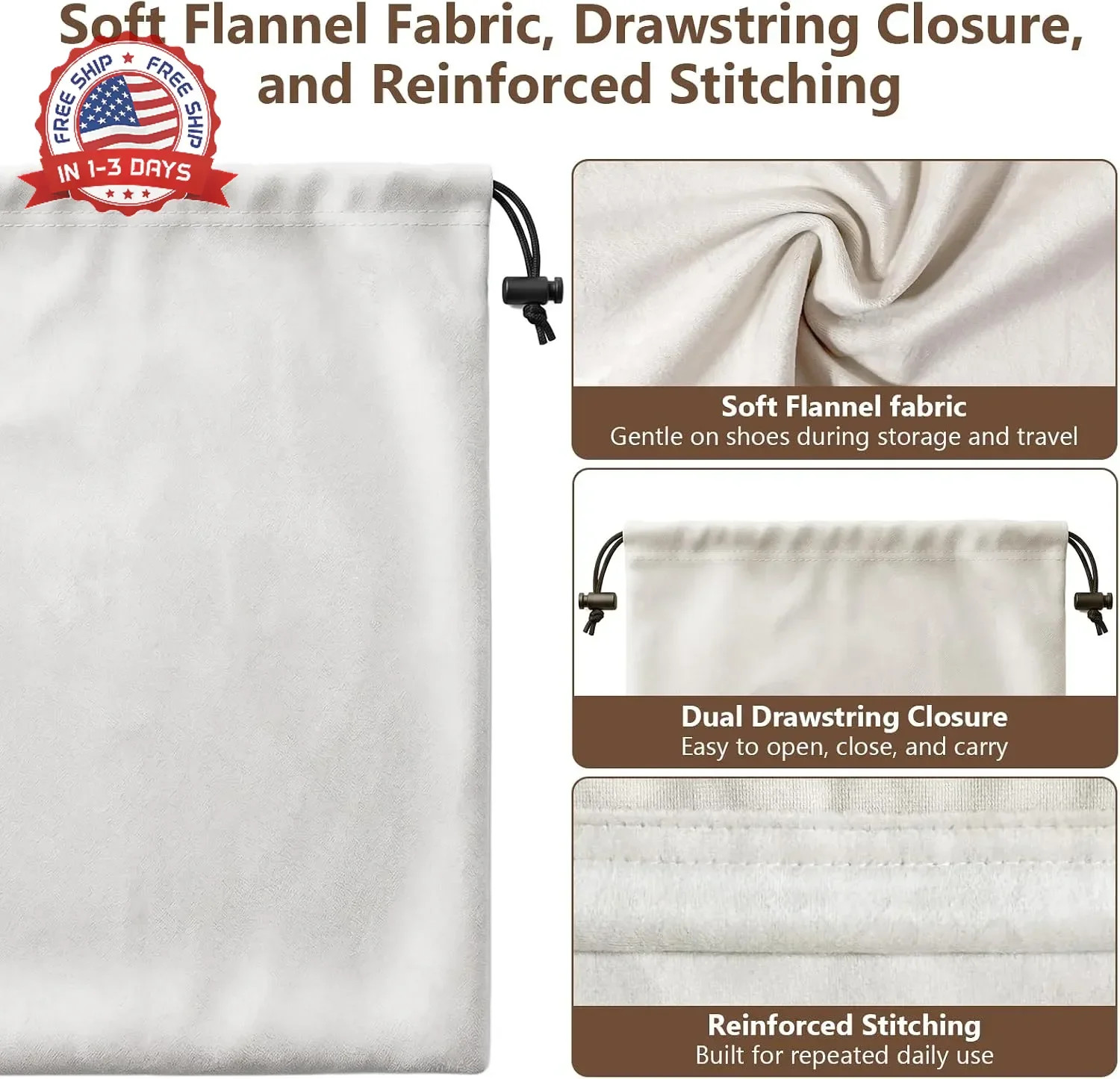 6 PCS Flannel Cloth Shoe Bags for Travel & Packing for Women & Men | 17.7 x 13.8