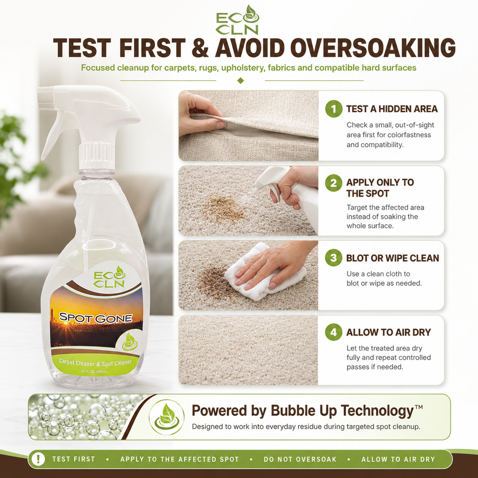 Eco Cln Spot Gone Carpet & Upholstery Stain Remover Spray 32 oz 3-Pack