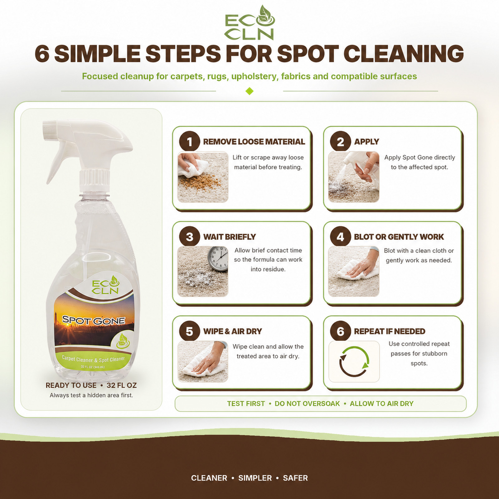 Eco Cln Spot Gone Carpet & Upholstery Stain Remover Spray 32 oz 3-Pack