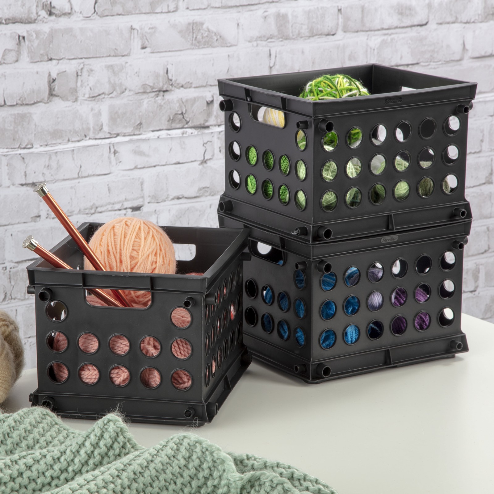 (6 pack) Sterilite Mini Crate, Multi-Purpose Plastic Storage Bin, Black