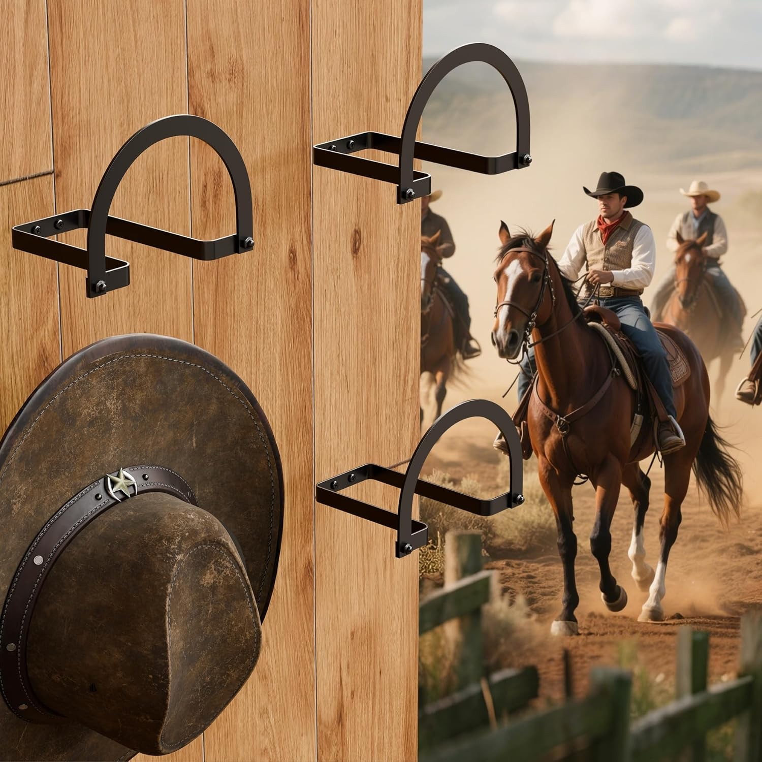 4 Pack Cowboy Hat Hooks Wall Mount Hat Rack Holder for Western Decor Display