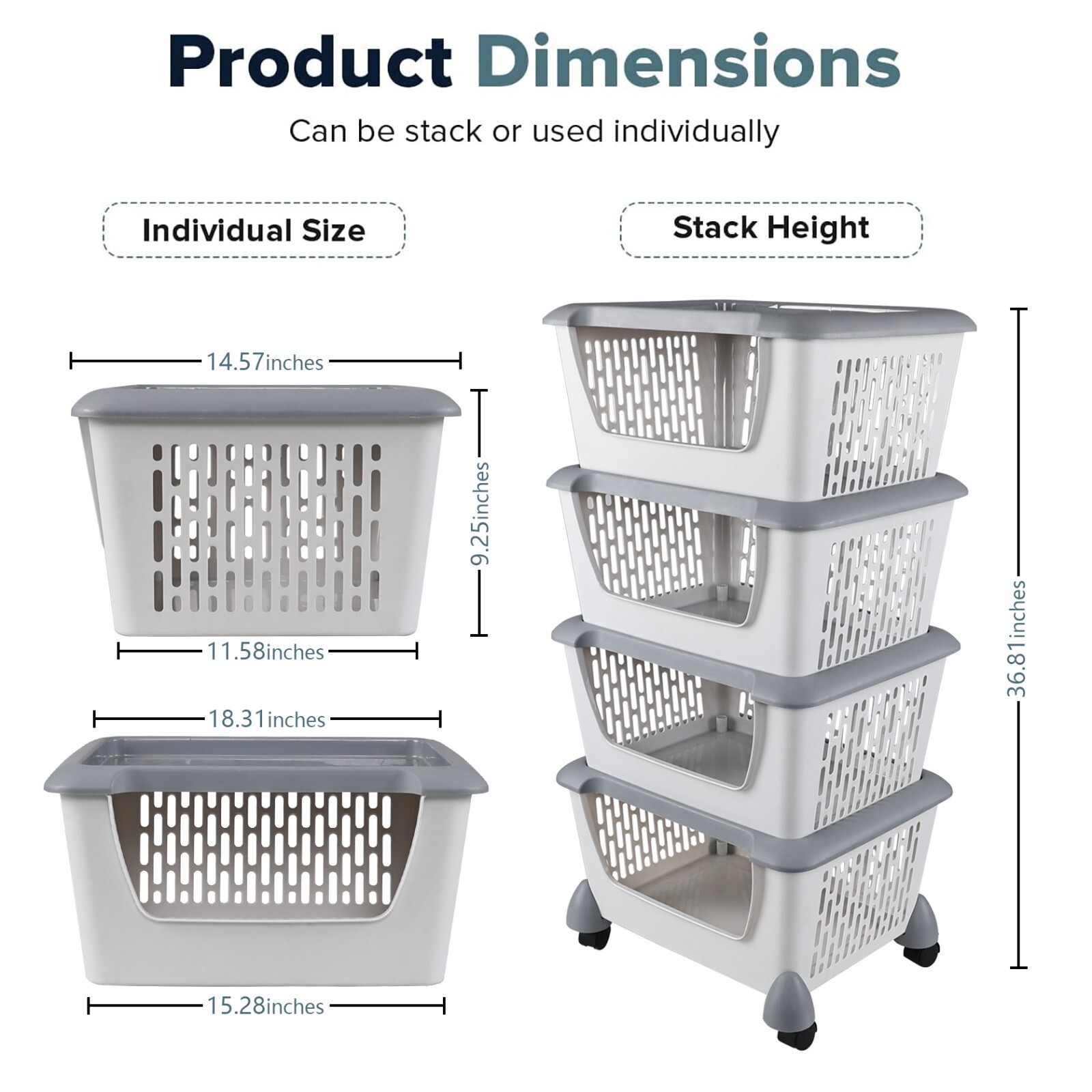 Idotry 4-Packs Plastic Stackable Storage Bins – Large Storage Basket with Wheels