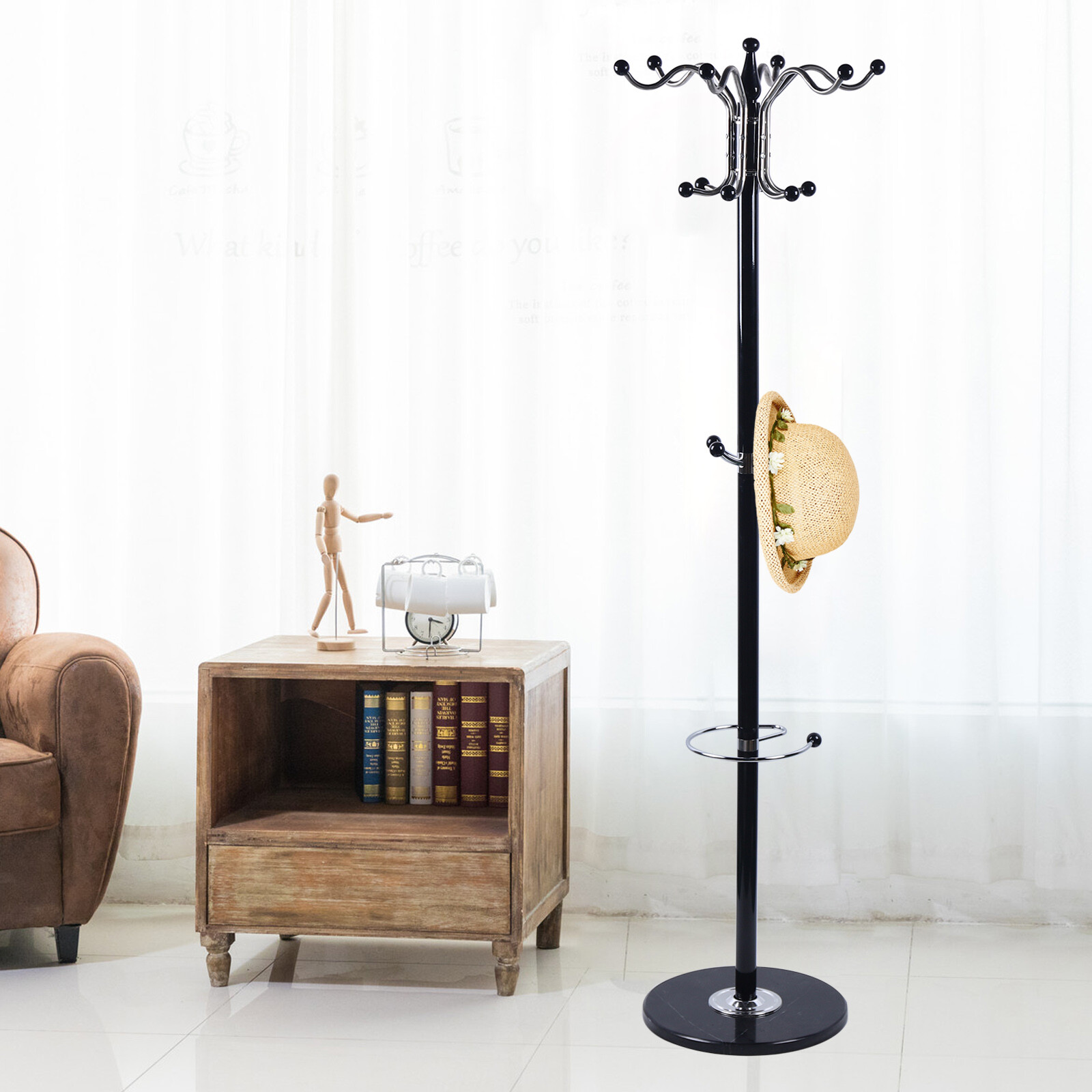 Coat Rack 16 Hooks 4 Levels Hat Jacket Stand Tree Holder Hanger Rack Marble Base