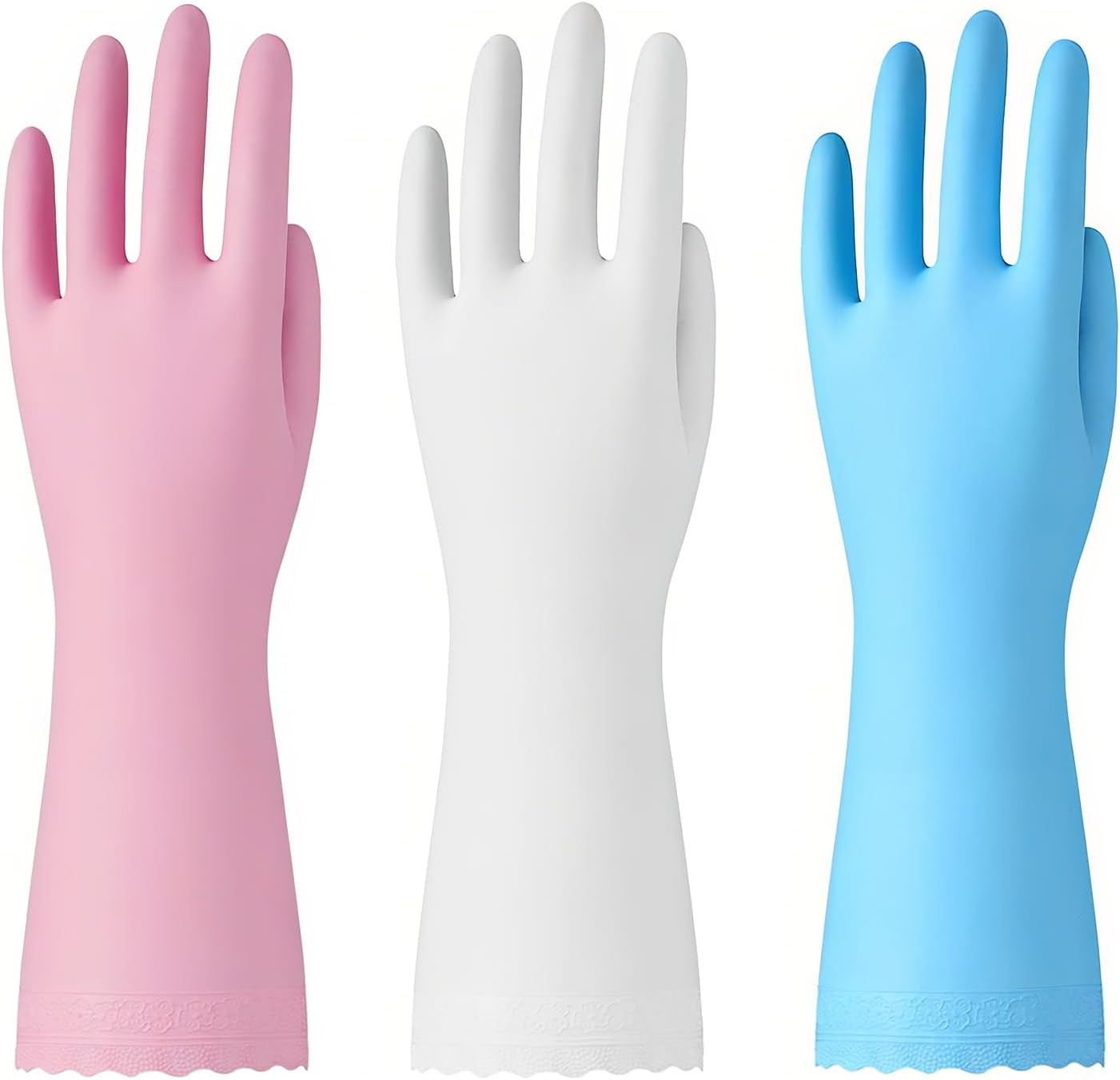 Bamllum Kitchen Cleaning Gloves, Latex-Free, Cotton Flocked Liner, Medium | 3 Pa