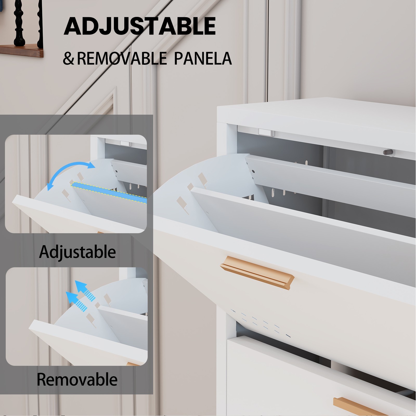 Shoe Cabinet with 3 Flip Drawers, Hidden Metal Shoe Cabinet for Entryway Hallway