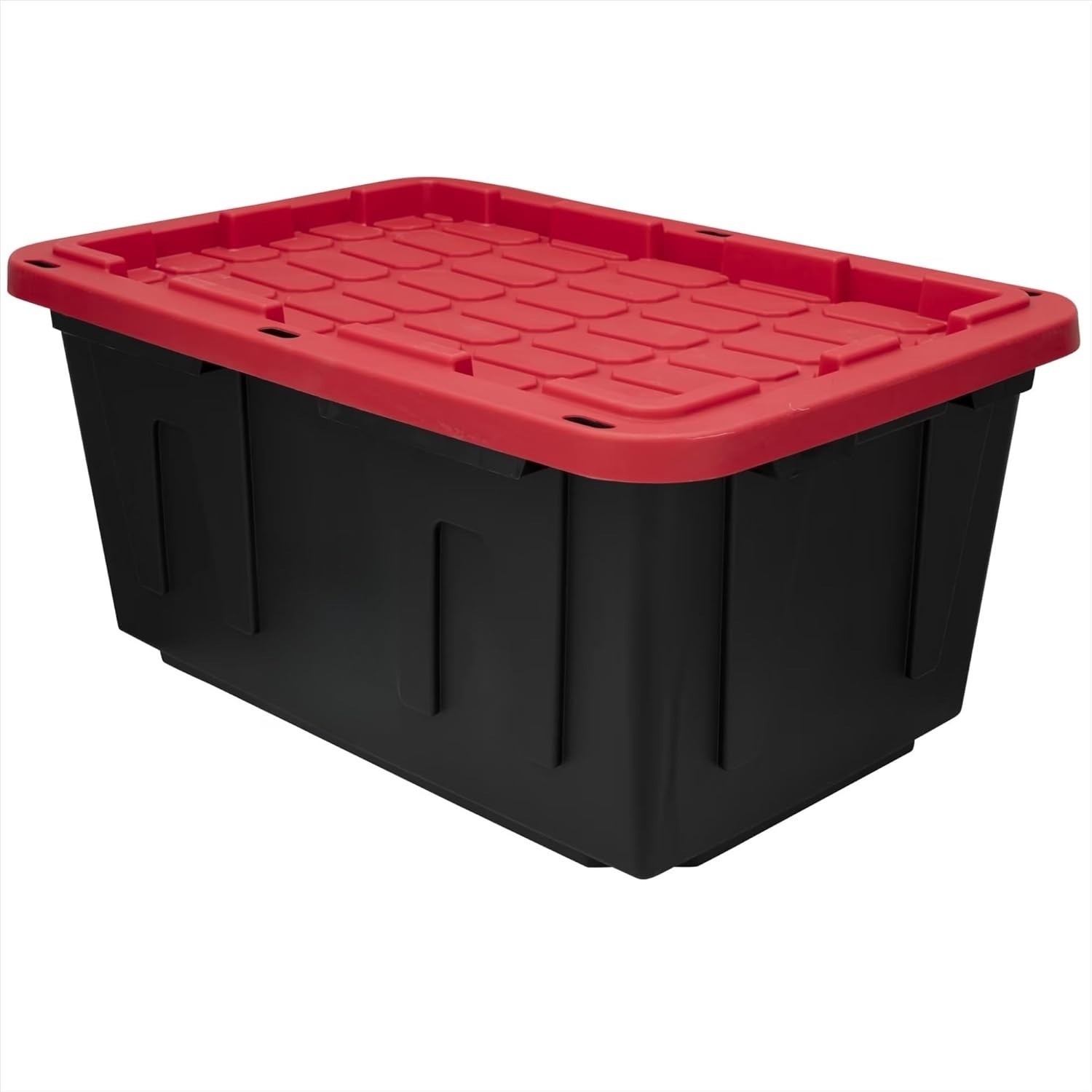 Hyper Tough 27 Gallon Snap Lid Plastic Storage Bin Container, Black with Red Lid