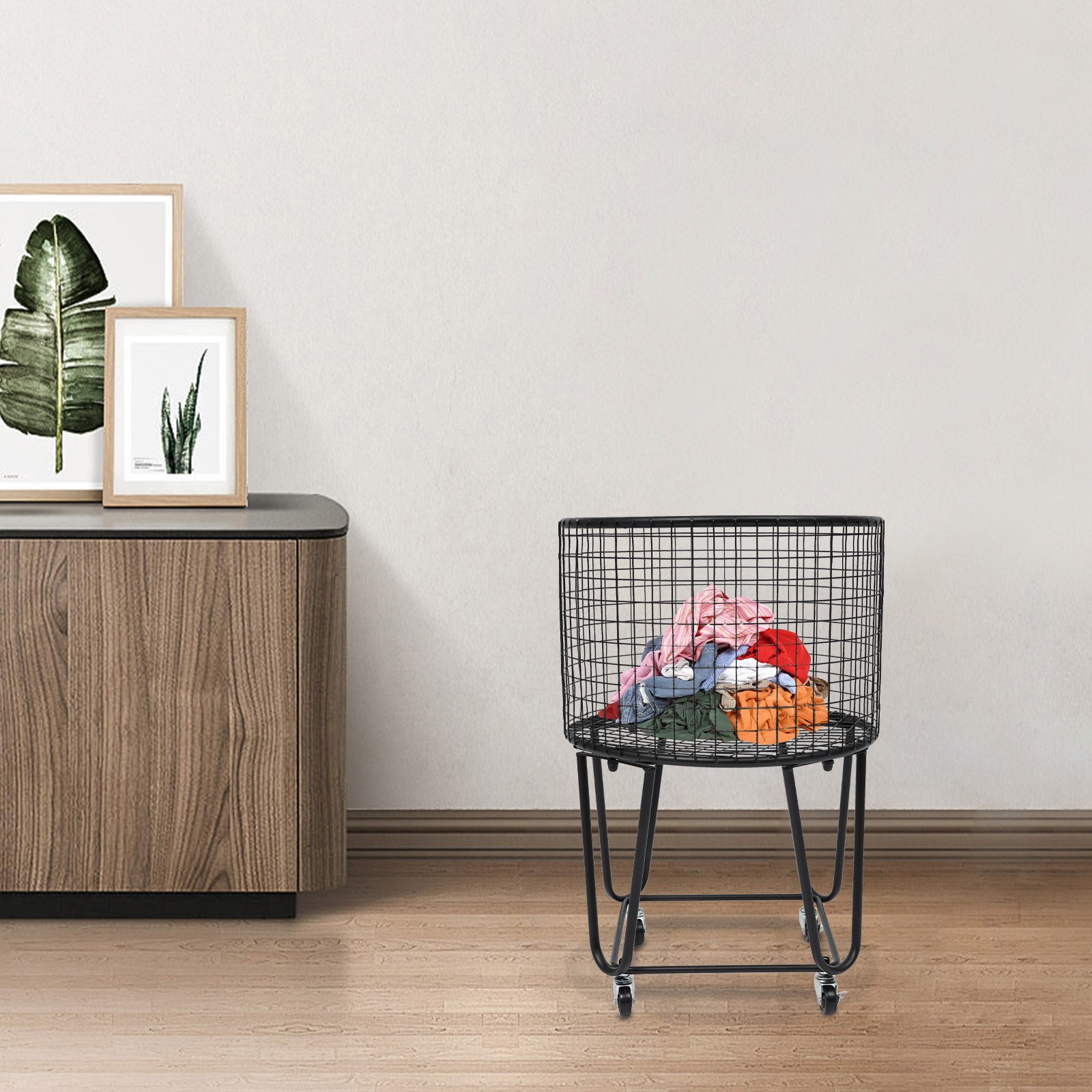 Modern Metal Laundry Basket Clothes Hamper Bathroom Bedroom Rolling Storage Cart