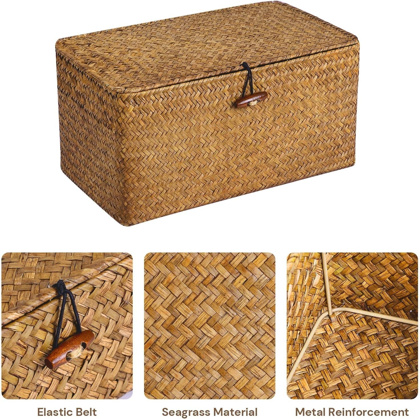 Multipurpose Retro Seagrass Storage Bin with Lift-Off Lid – 15.7″ x 11″ x 7.5″