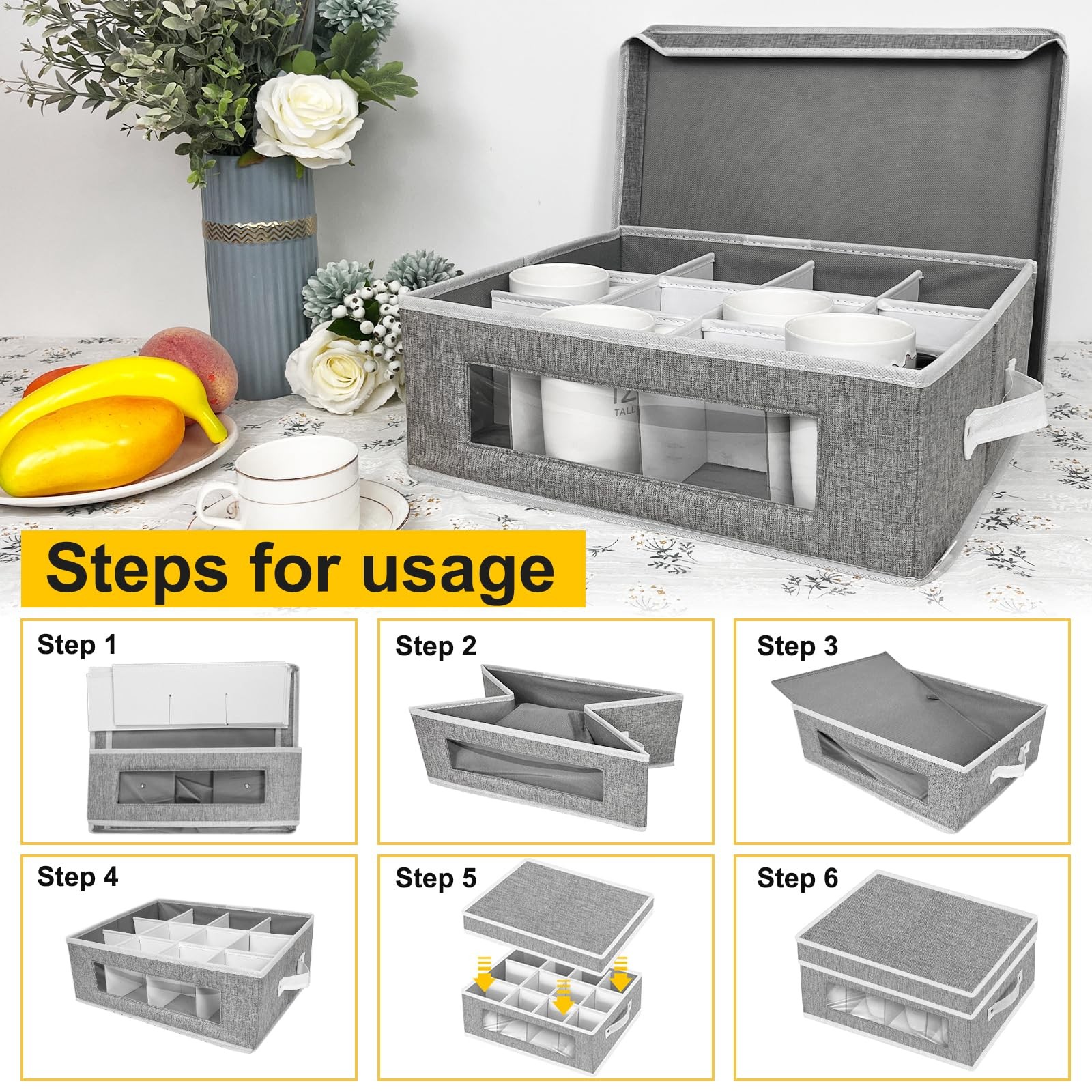 homyfort Mug Storage Box, China Containers Organizer Hard Shell Grey