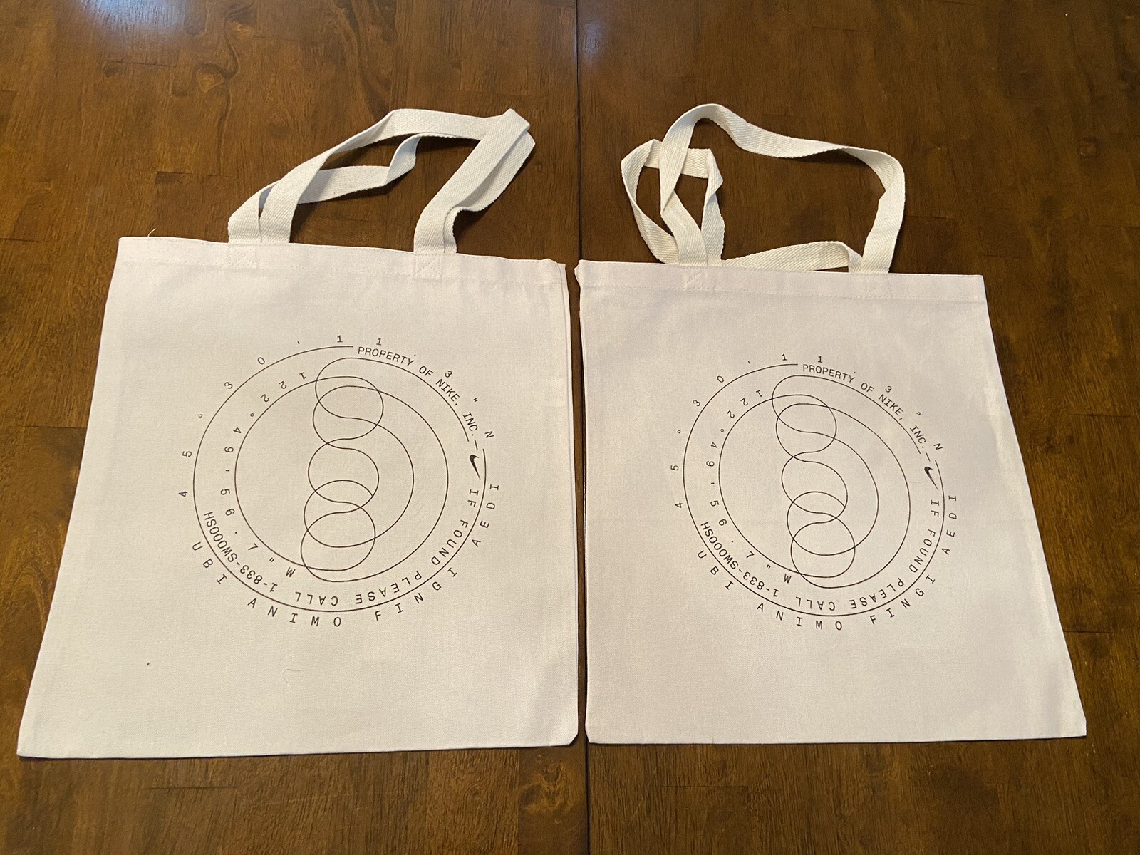 Nike AIR Shopping Tote Hand Bag Reusable White Cloth 16” x 15” – Two Bags!