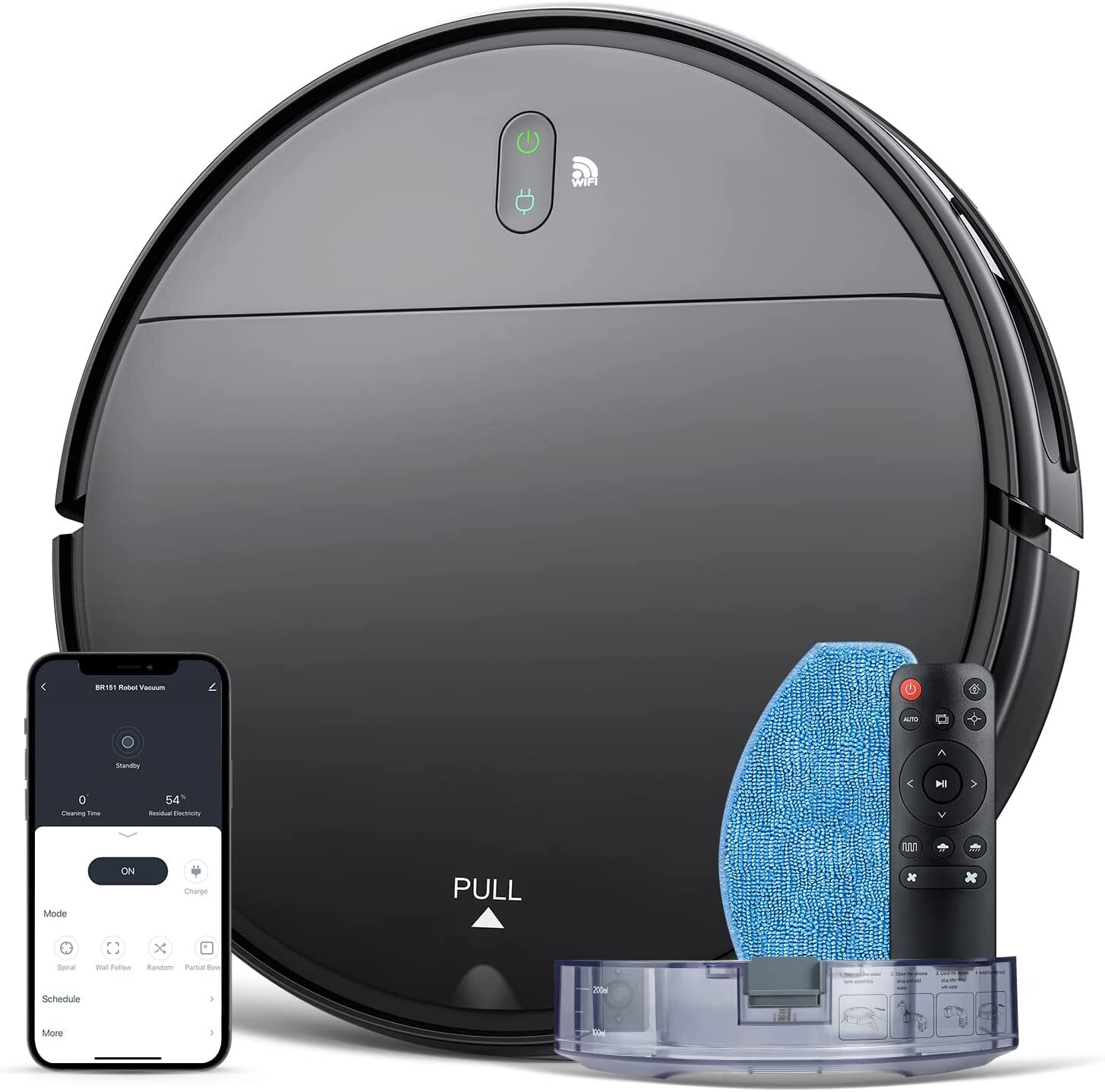ZCWA Robot Vacuum and Mop Combo WiFi/App/Alexa 2 in 1 Mopping BR151 Black