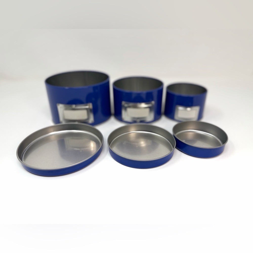 Blue Nesting Storage Tins Set of 3 Minimalist Home Organization Decor