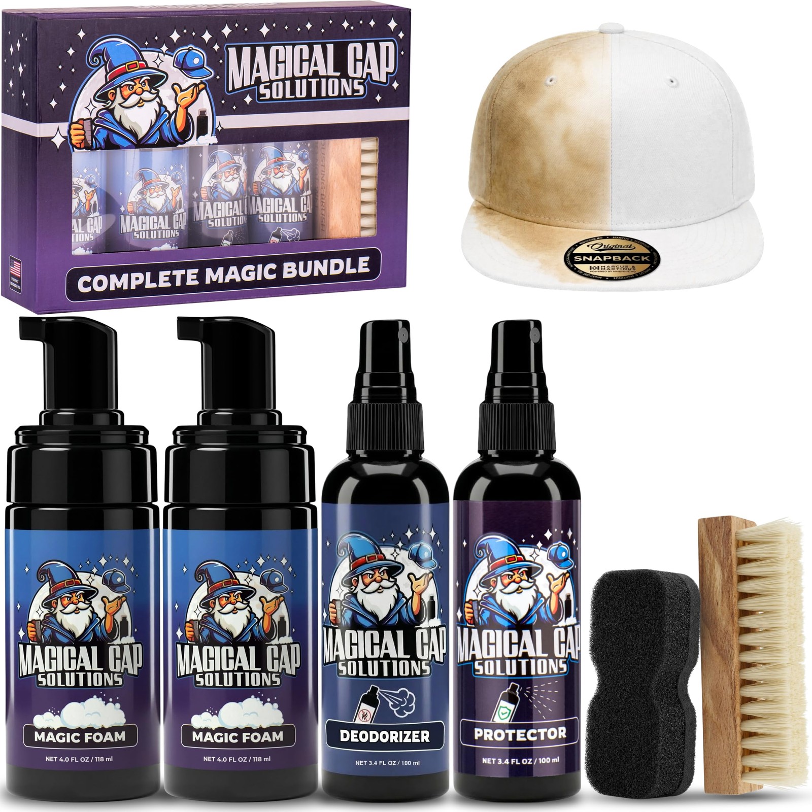 Hat Cleaning Kit 4-Step Headwear Cleaner Foam Brush Deodorizer Protector Caps