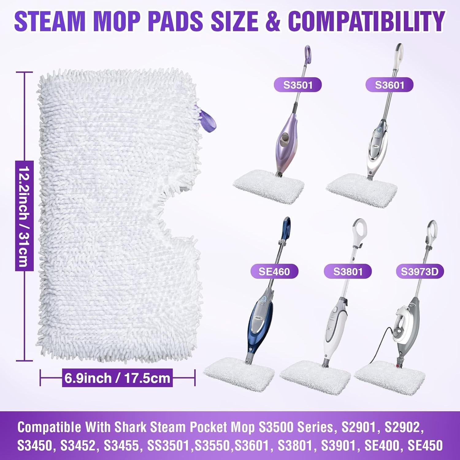 S3501 S3601 Steam Mop Replacement Pads Compatible with Shark Steam Pocket Mops S