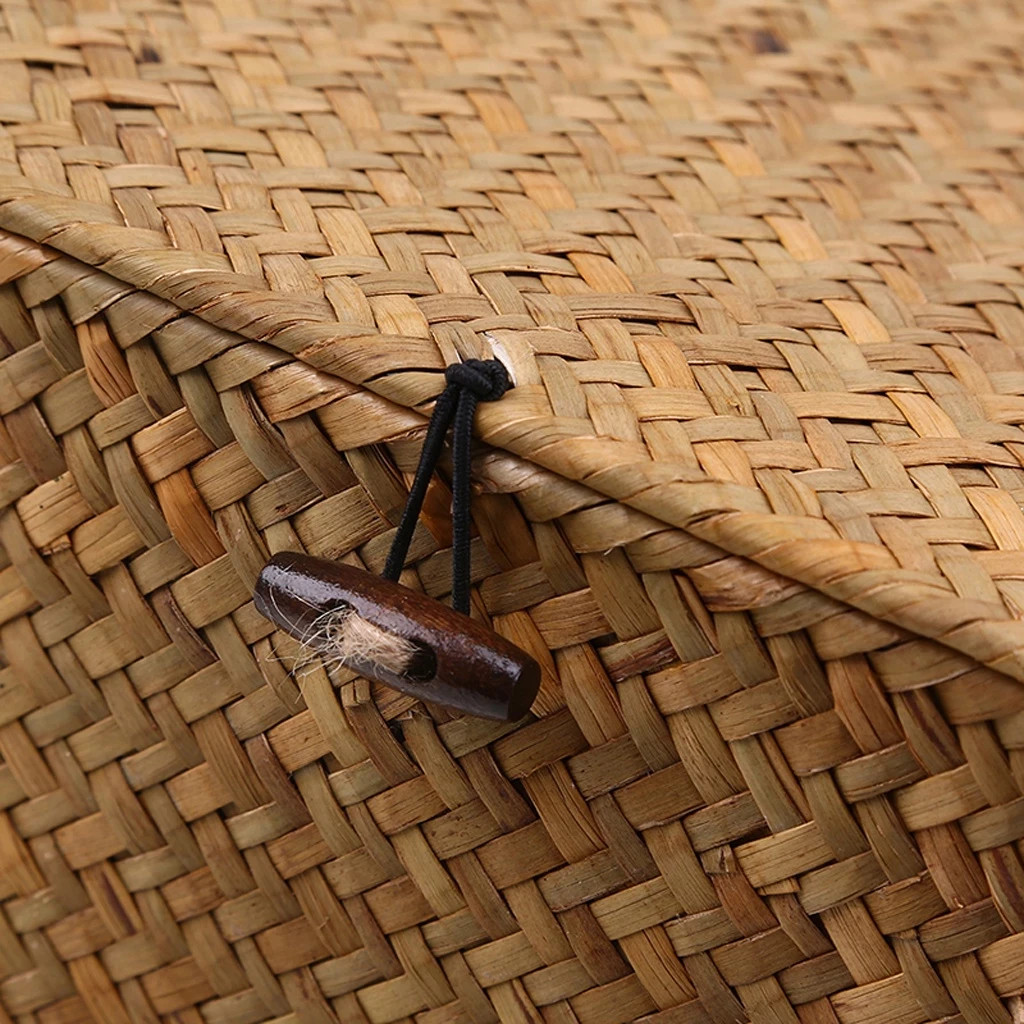 Handmade Seagrass Storage Basket with Lid Woven Rattan Organizer Box