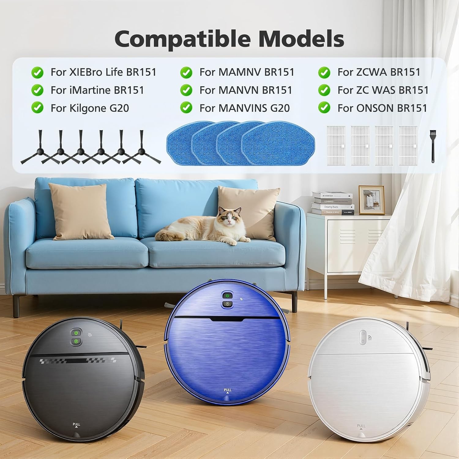15 Pack BR151 Robot Vacuum Replacement Parts for iMartine XIEBro Life MAMNV
