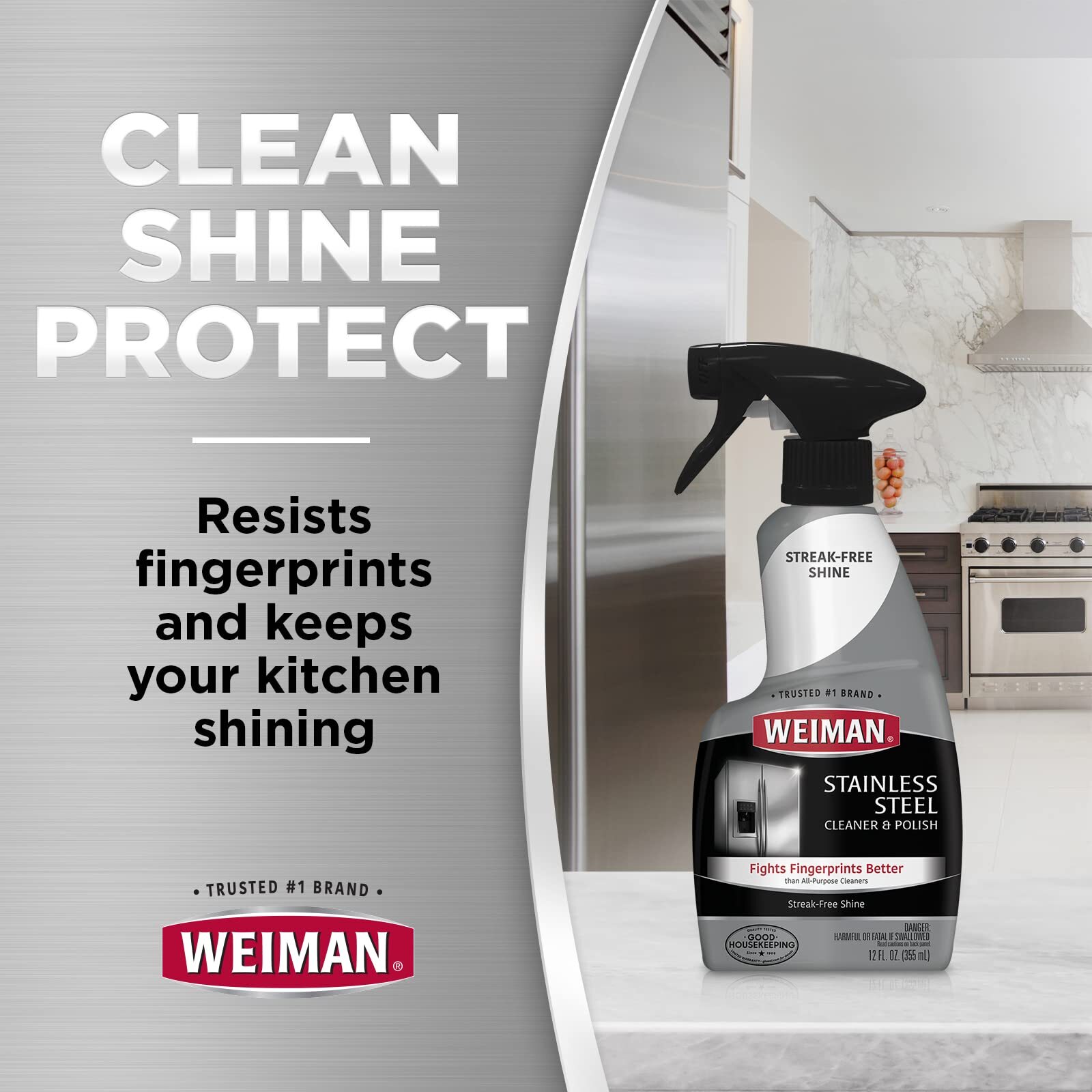 Weiman Stainless Steel Cleaner with Microfiber Cloth 24 Fl Oz Streak Free Shine