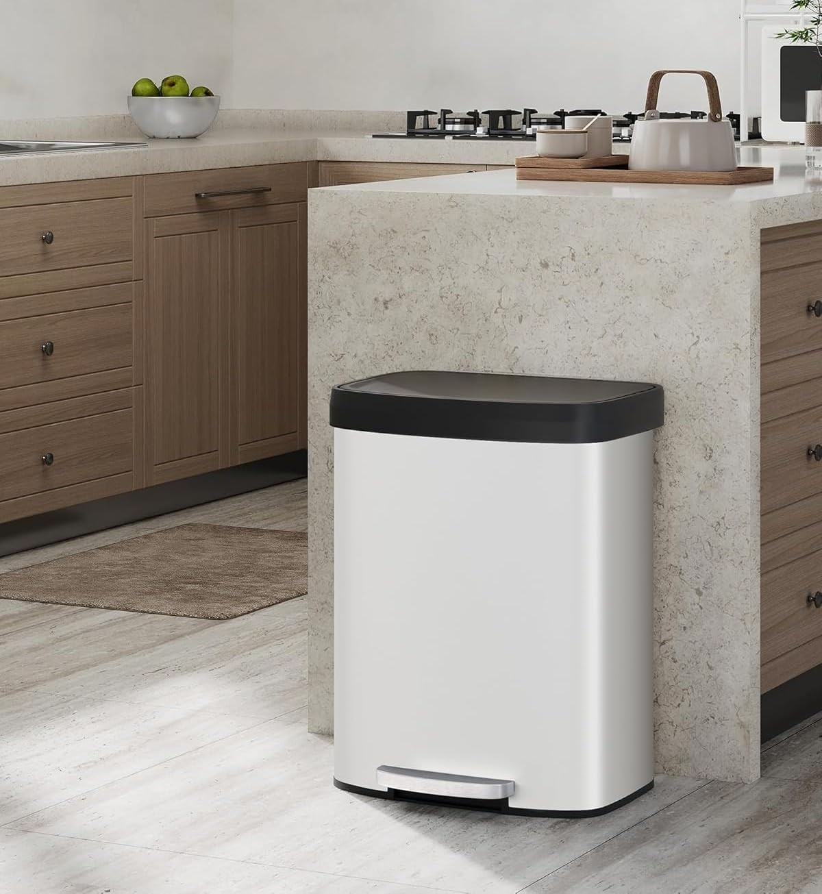 Touch-Free 60L Stainless Steel Step Trash Can 16 Gallon Soft-Close Lid Waste Bin
