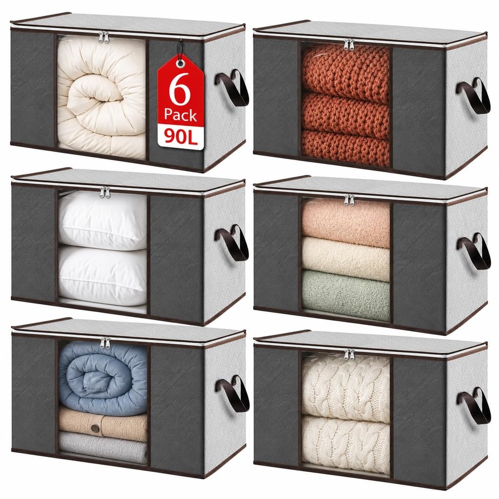Storage Bags for Clothes & Blankets Collapsible Organizer 6 Pack Laundry