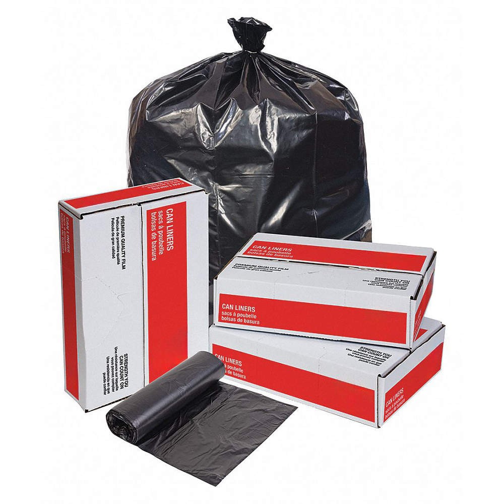 GRAINGER 31DK79 Trash Bag,55 gal.,Black,PK100 31DK79