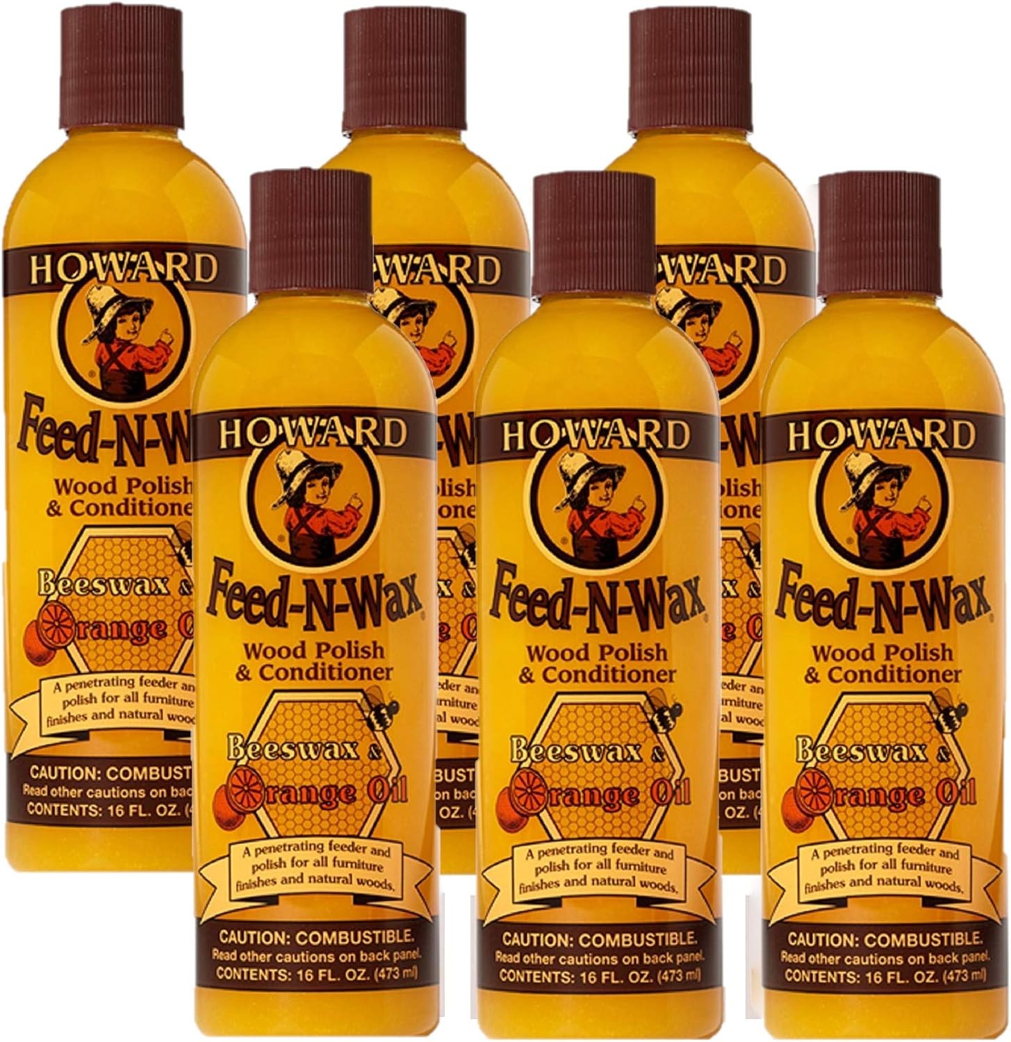 Howard Feed-N-Wax Wood Polish & Conditioner 16oz – 6 Pack Orange Scented Cream