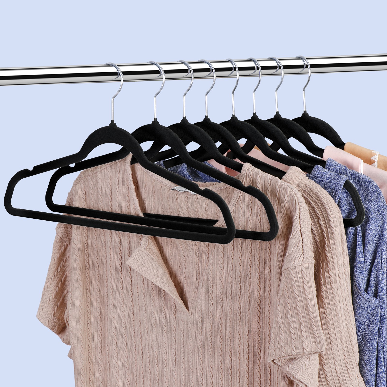 100 Pack Velvet Hangers Flocked Non-Slip Clothes Hangers 360° Swivel Hook Black