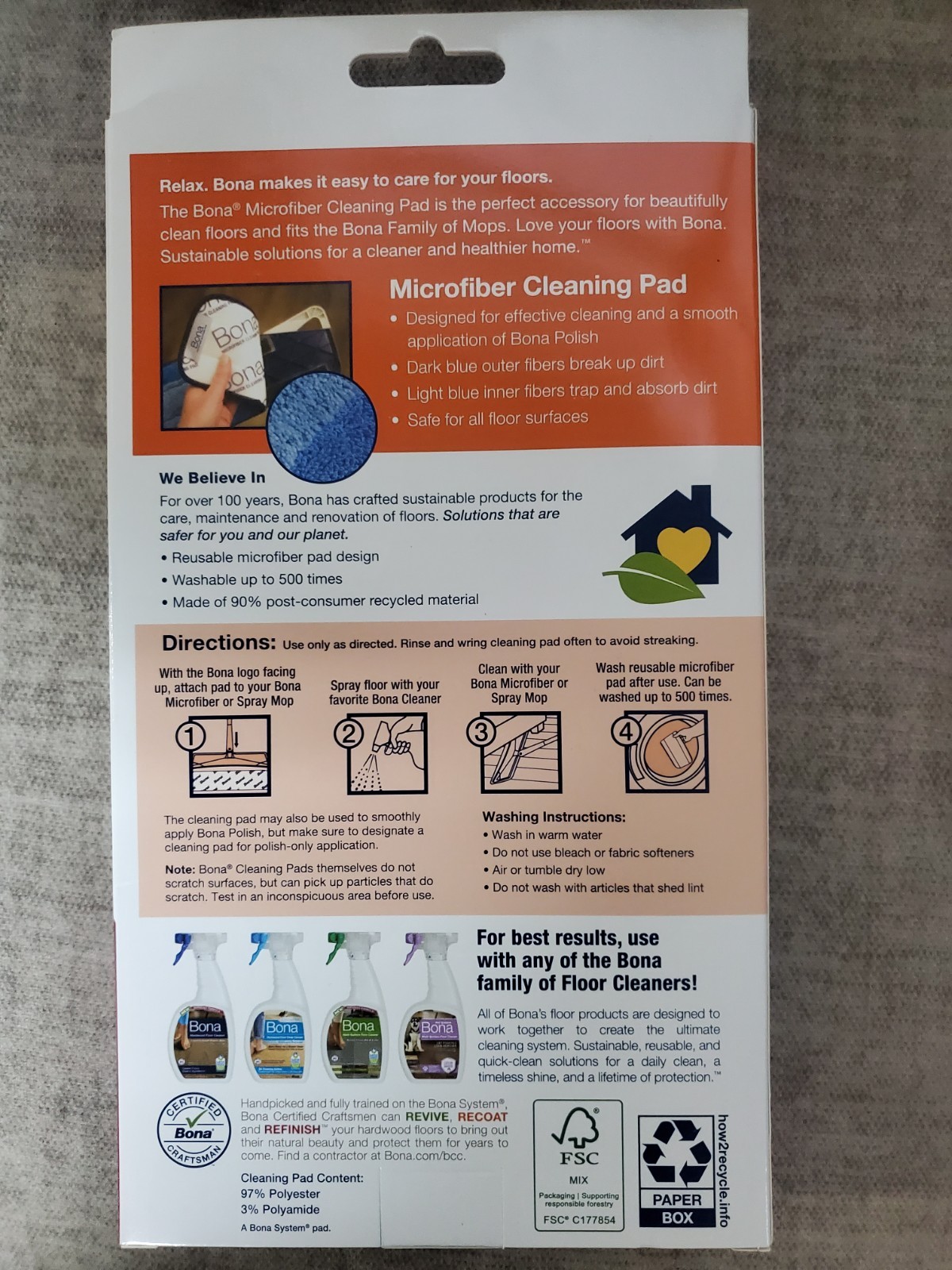 BONA (1-Pack) Mop Microfiber Deep Cleaning Pad for Hardwood, Hard Surface Floors