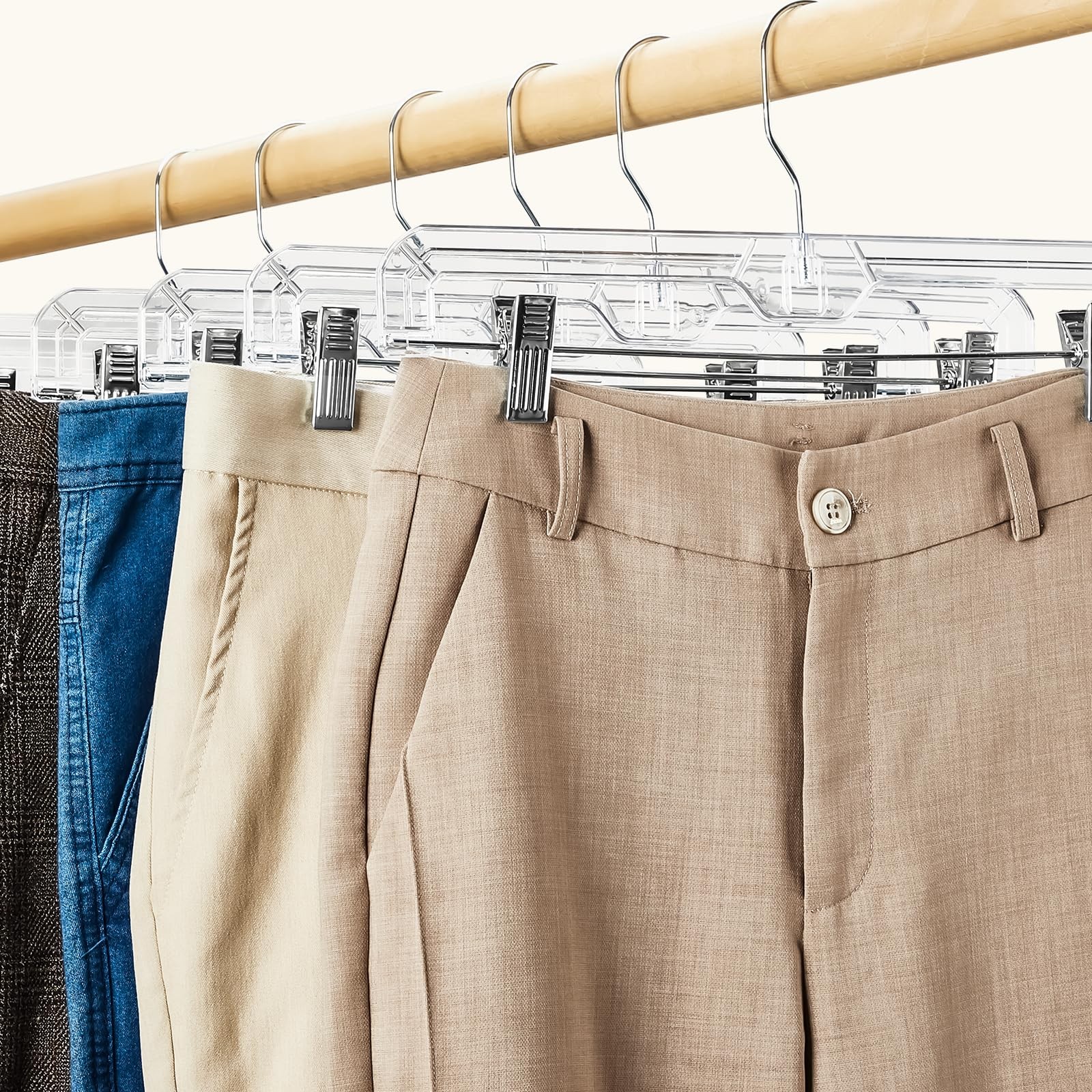 25 Pack Clear Pants Hangers With Clips Nonslip With Adjustable Heavy Duty Slim P