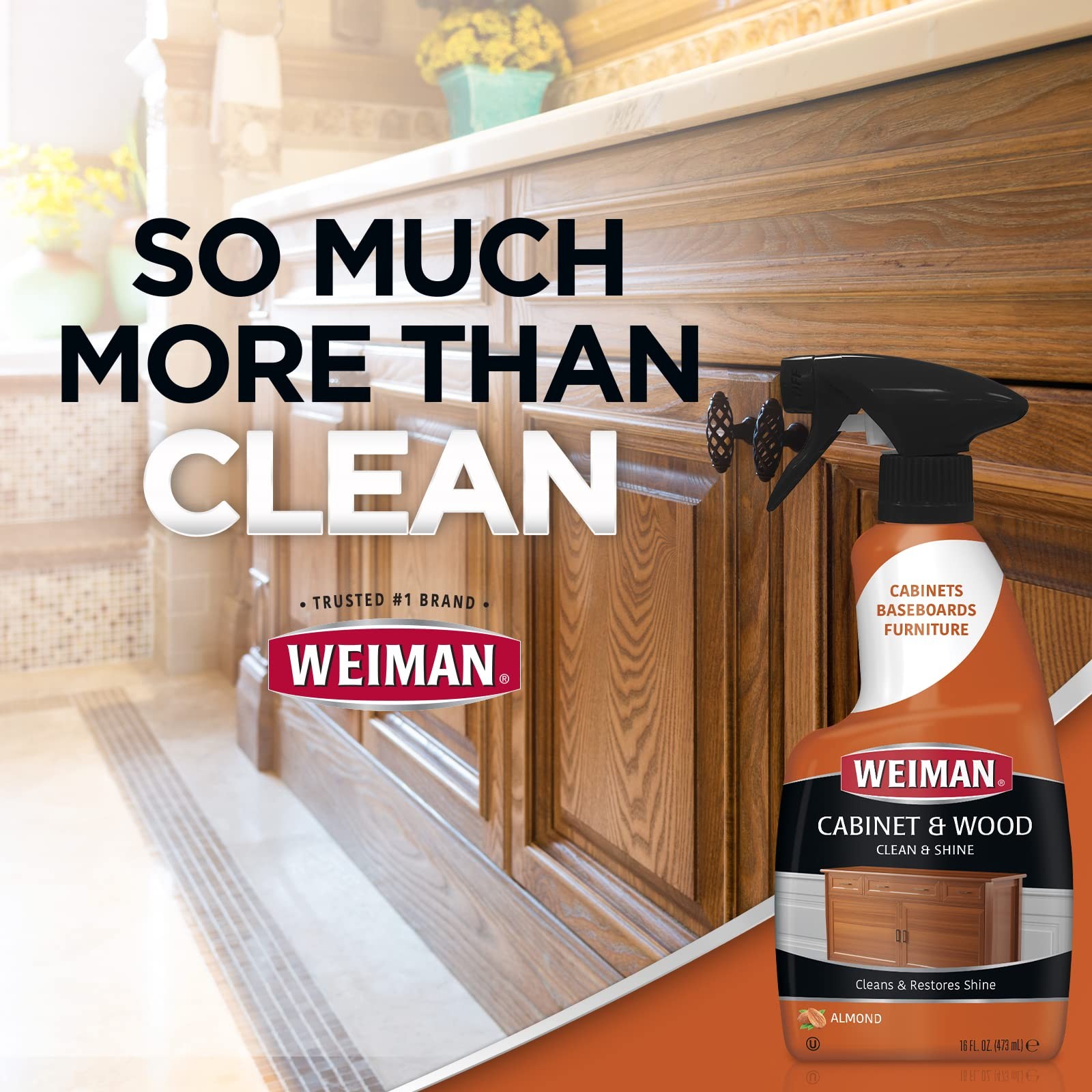 Weiman Cabinet and Wood Cleaner, Shine, Clean and Protect Spray – For Wood