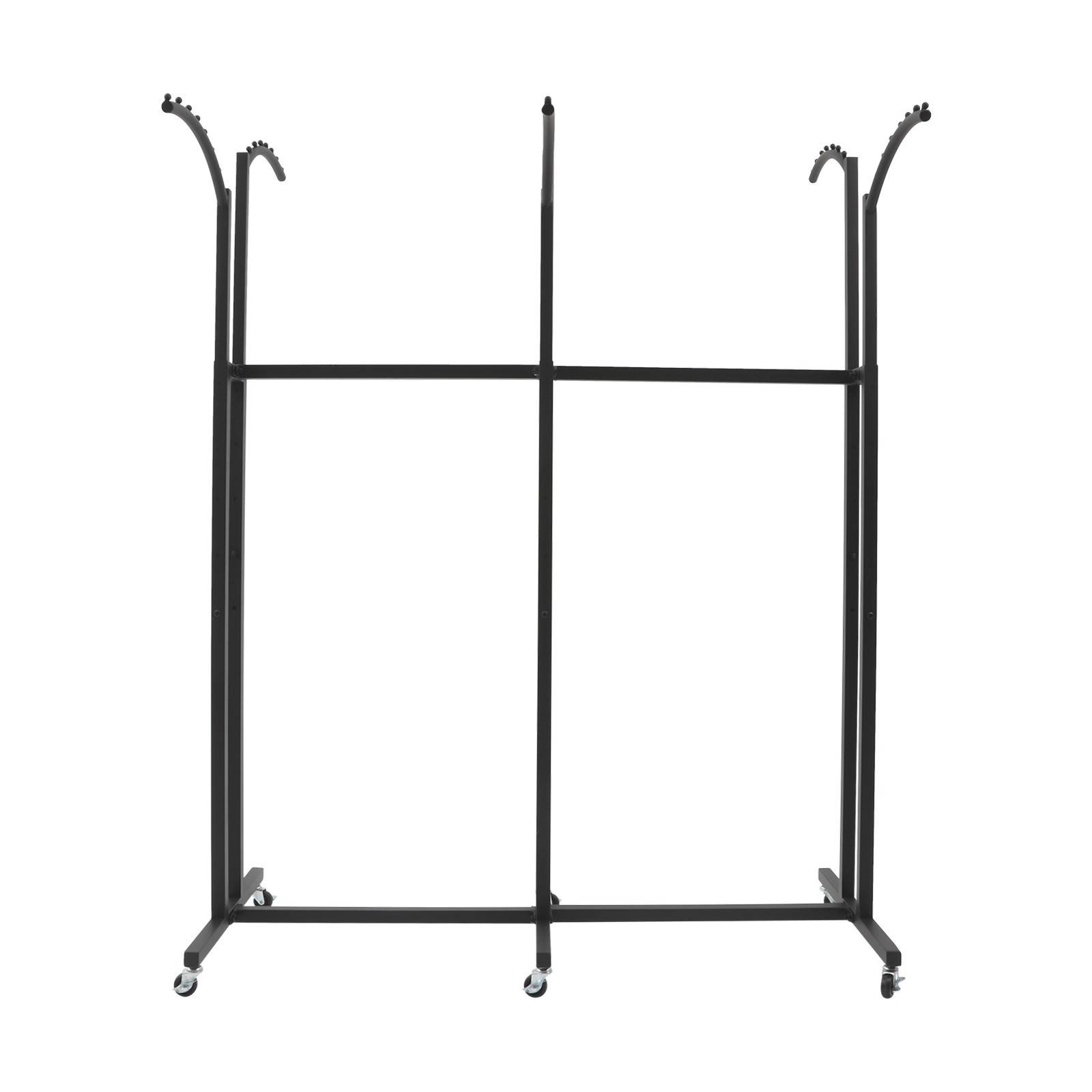 Black 6 Arms Clothing Display Rack With Wheels, 55.12-70.87in Adjustable Height