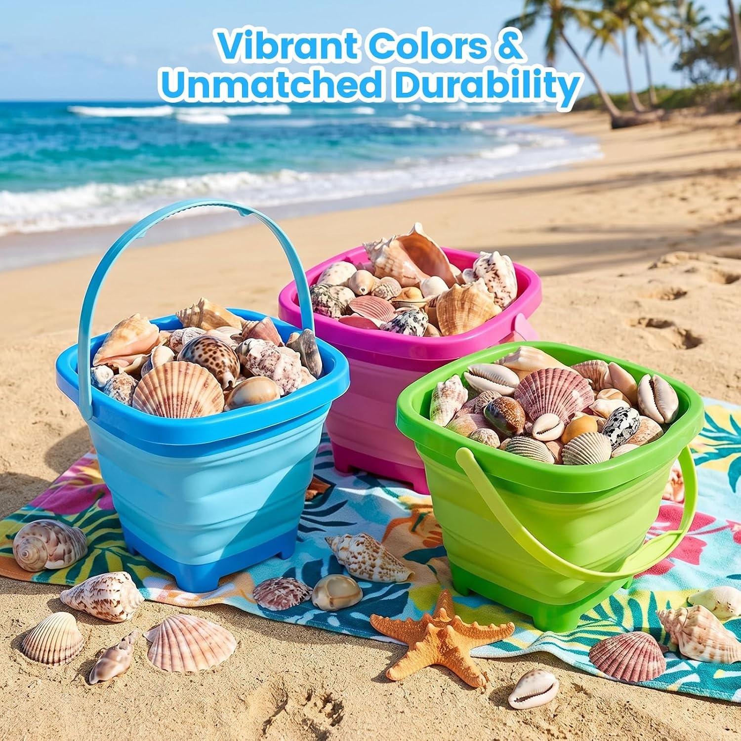 Collapsible Bucket for Kids,3 Pcs, Multicolor | Foldable Pail Bucket for Beach