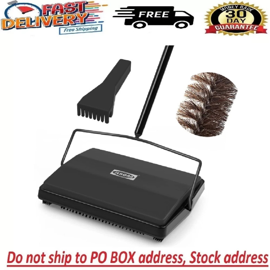 Carpet Floor Sweeper with Horsehair, Non Electric Manual Sweeping (Black)
