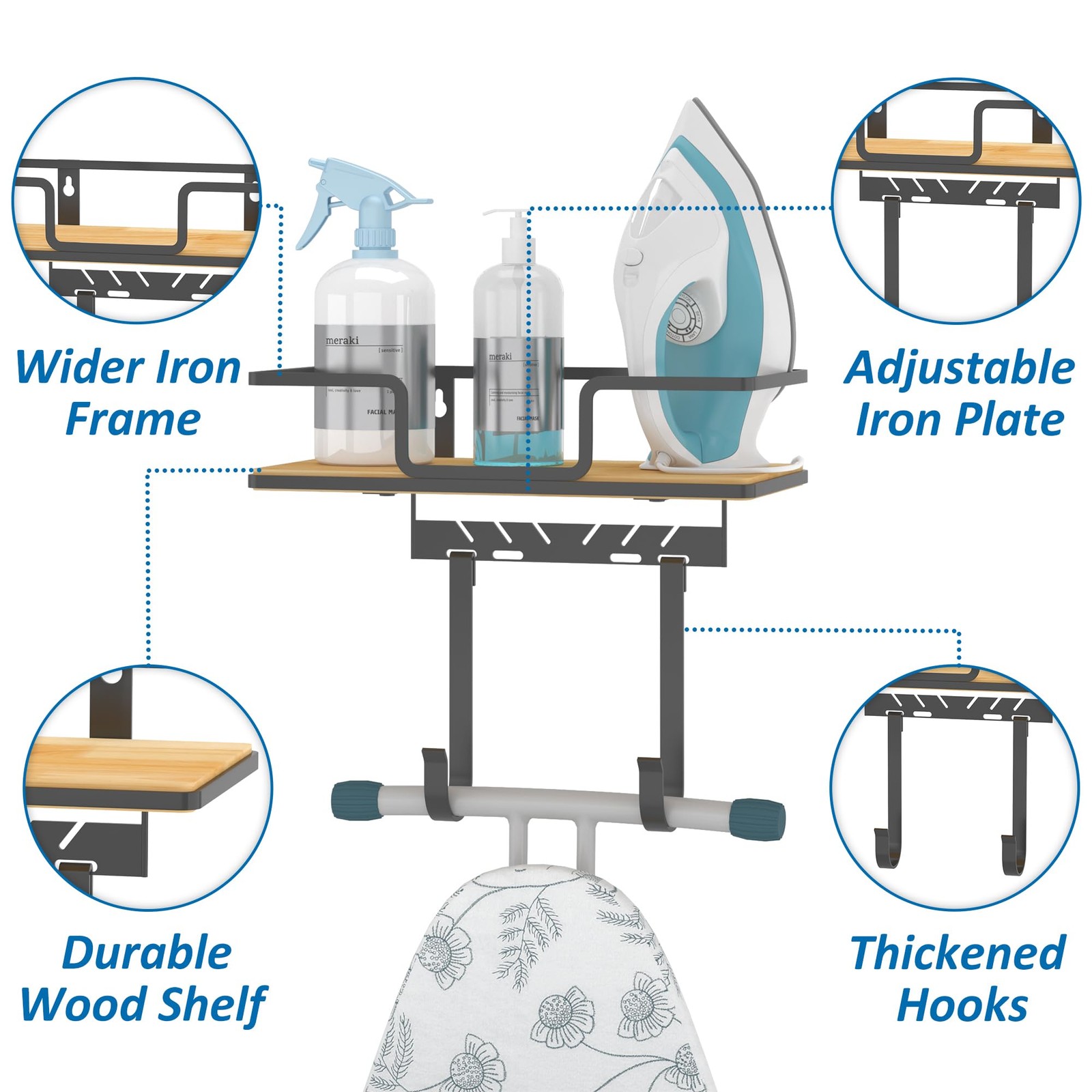 efluky Ironing Board 12.59″ L x 5.9″ W x 2.36″ H (32cm x 15cm x 6cm), Black