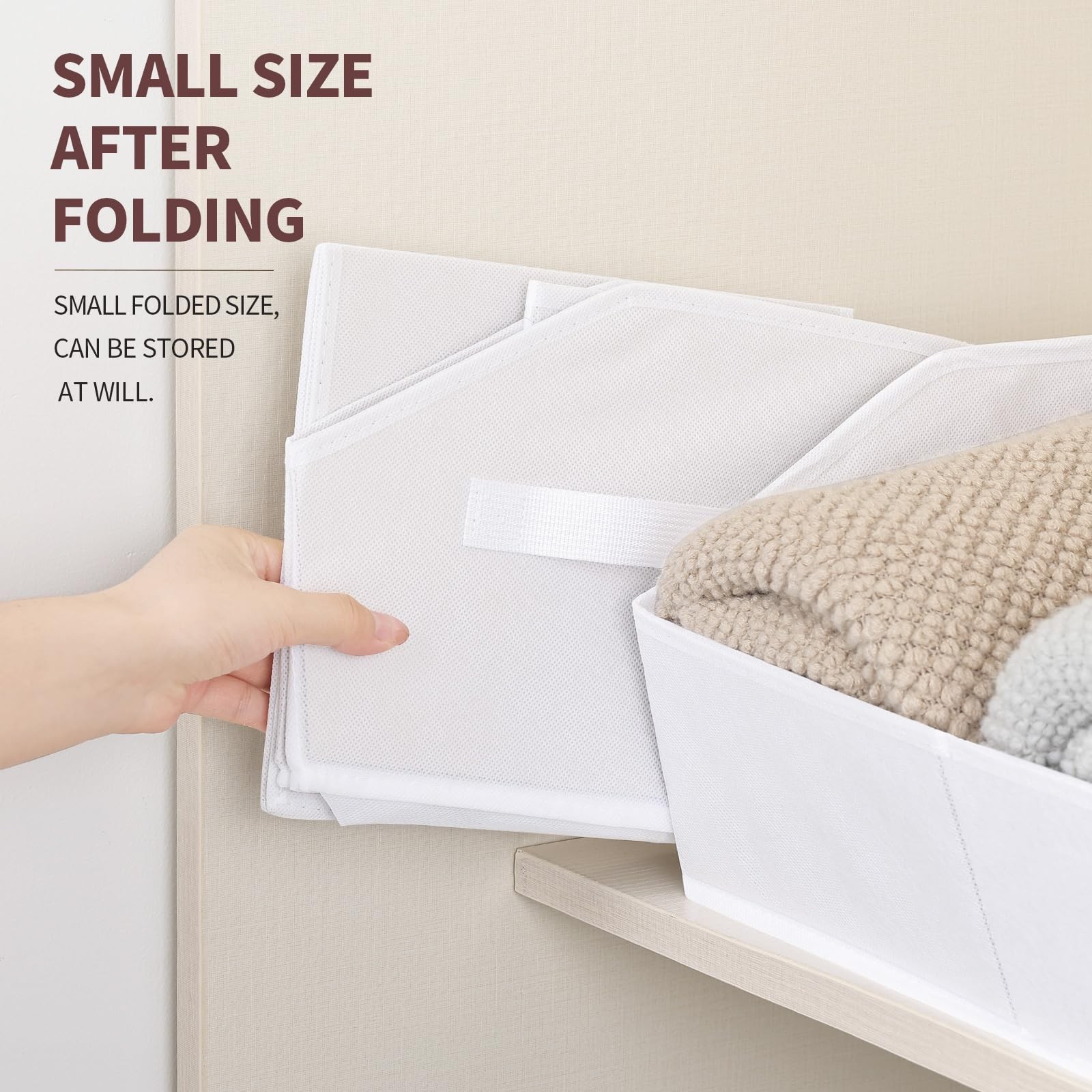 3 Pack White Trapezoid Fabric Storage Baskets Handle Decorative Shelf Box