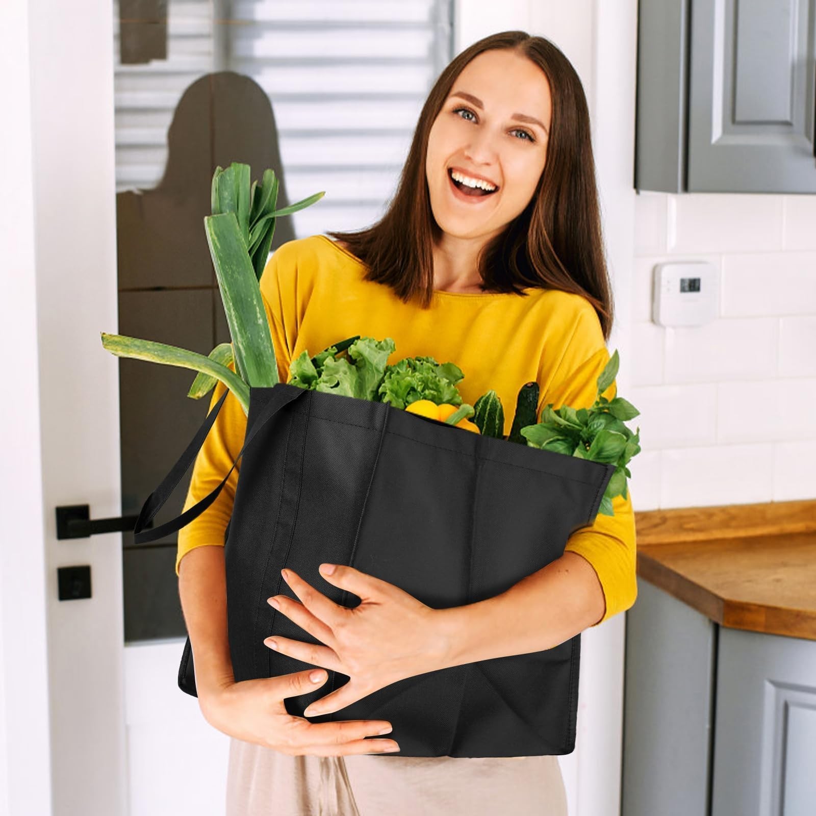 WISELIFE Reusable Grocery Shopping Bags 10 Pack Large Large, Black, Grey