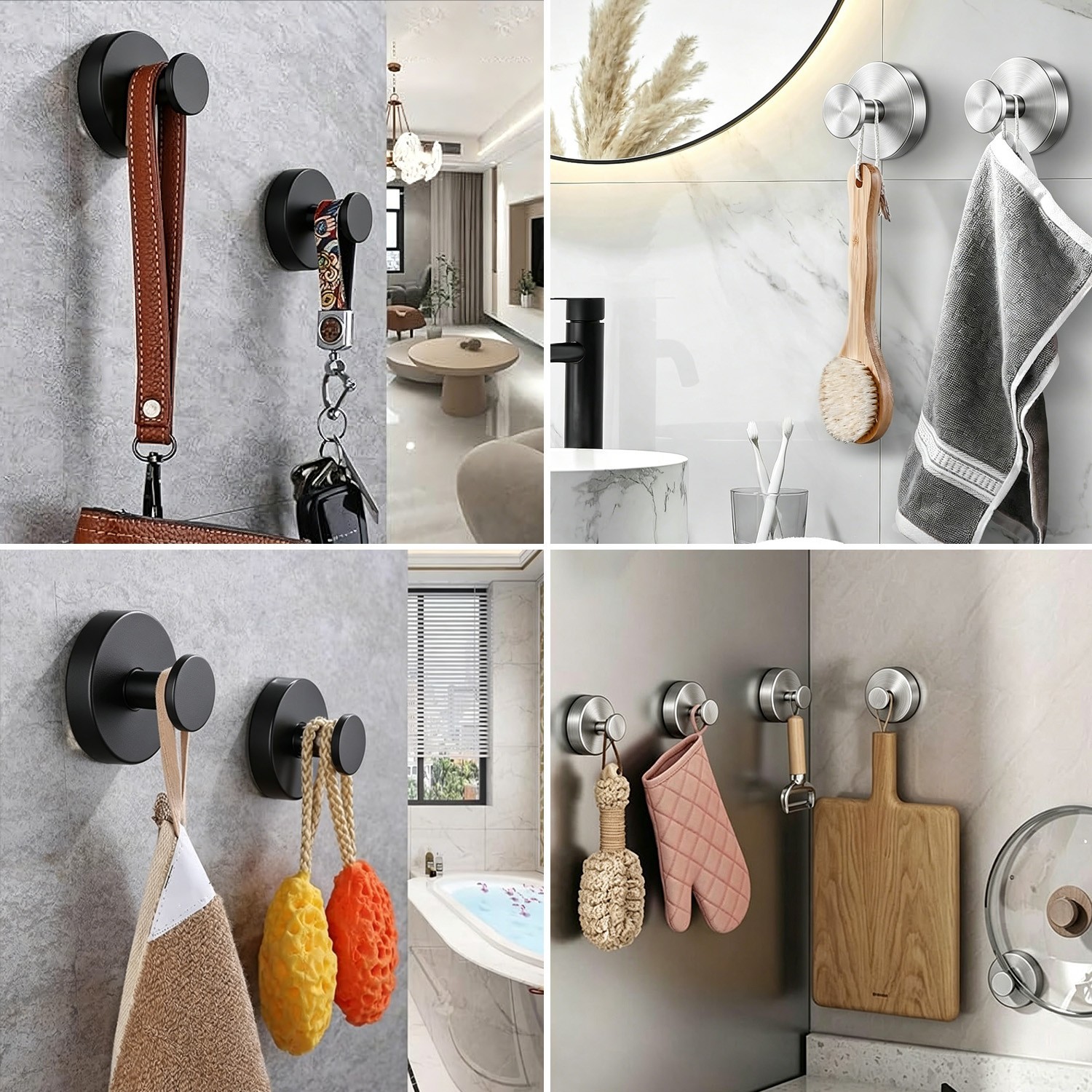 1-4pc Suction Cup Hooks Waterproof Shower Hooks Bathroom Towel Hanger Punch-Free
