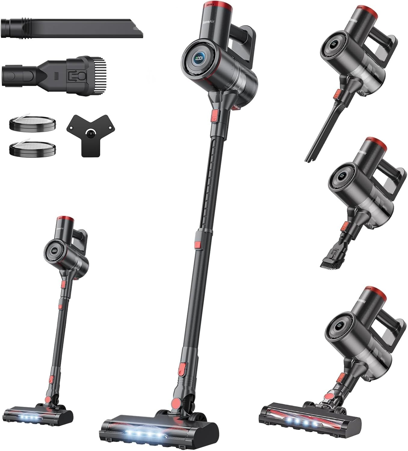 RONEAIR Cordless Vacuum Cleaner 40Kpa 45Min 6-in-1 Stick Vacuum Black Lightweig