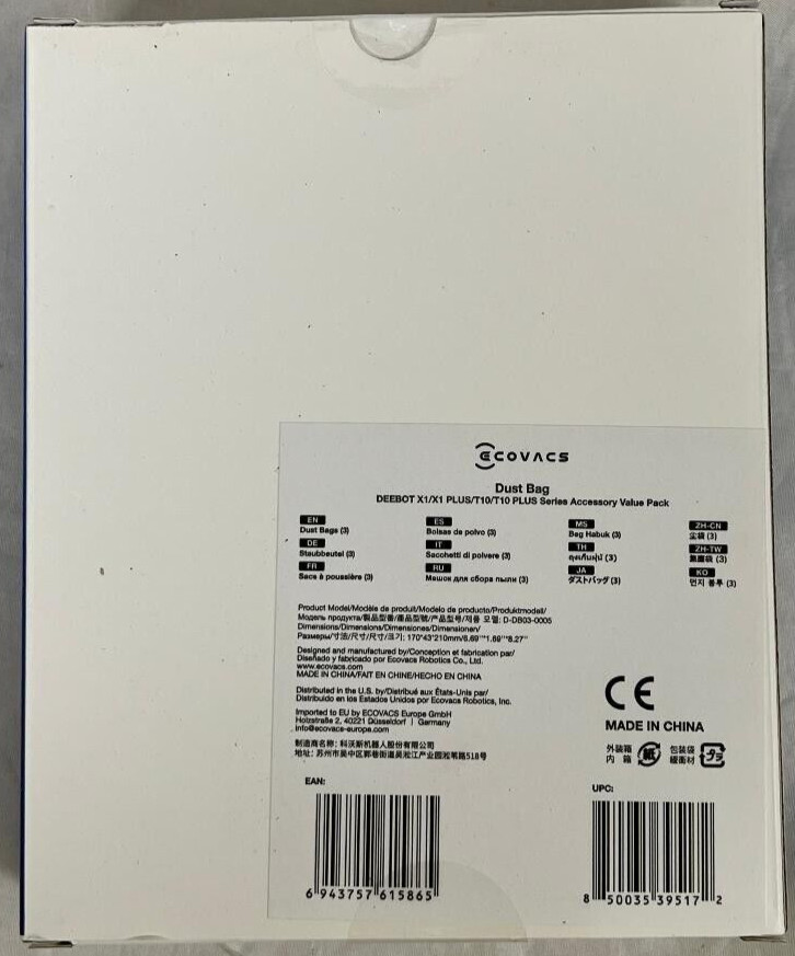NEW ECOVACS Disposable Dust Bag for DEEBOT X1 , X1 PLUS, T10, T10 PLUS