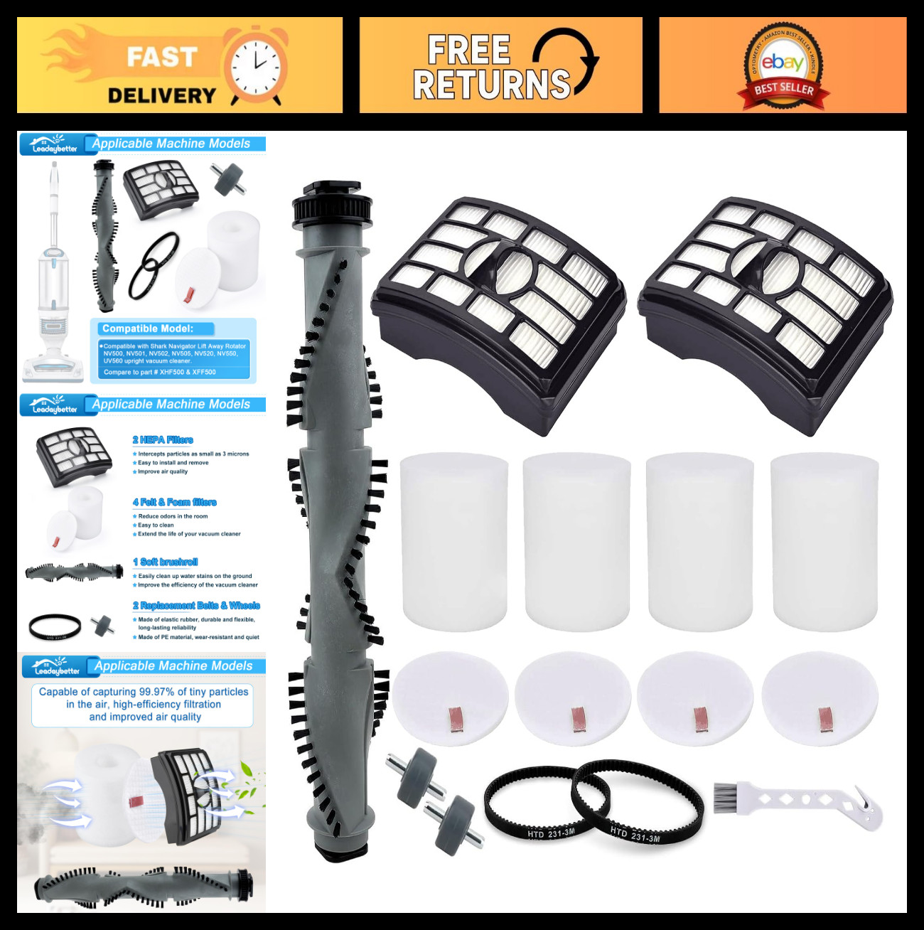 Replacement Parts Kit for Shark Rotator Vacuum NV500 NV501 NV502 | Brush Roll, B