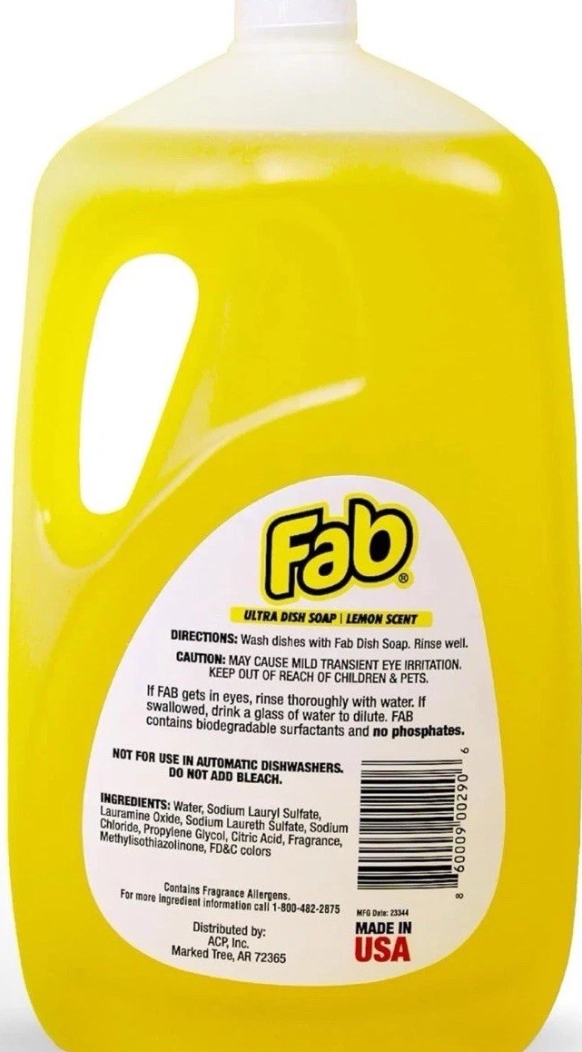2X Fab Liquid Dish Soap, Lemon Scent, 90 Fl Oz Powerful Grease-Cutting New OH