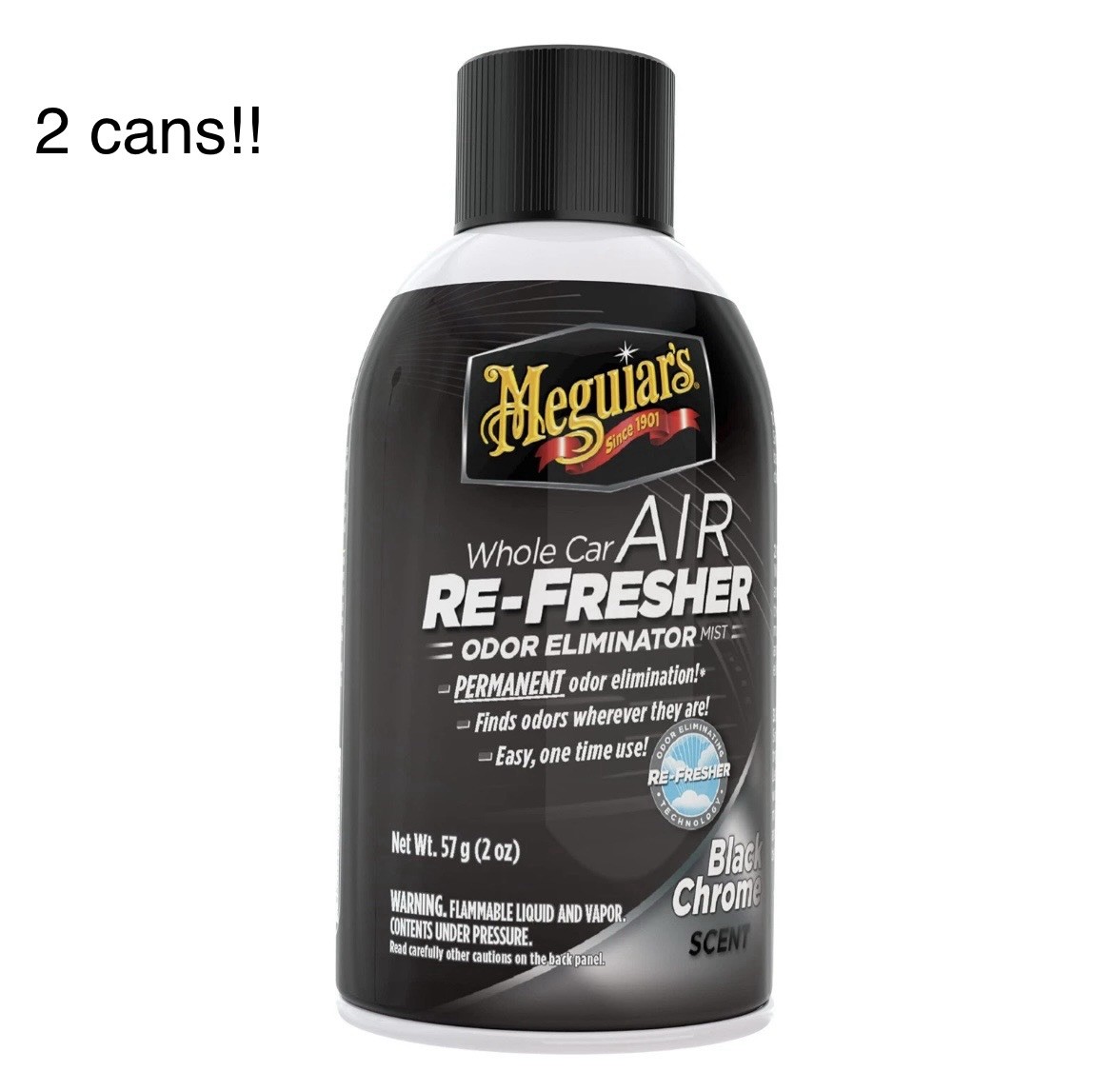 Meguiar’s Whole Car Air Refresher 2oz Black Chrome Odor Eliminator Aerosol 2ct